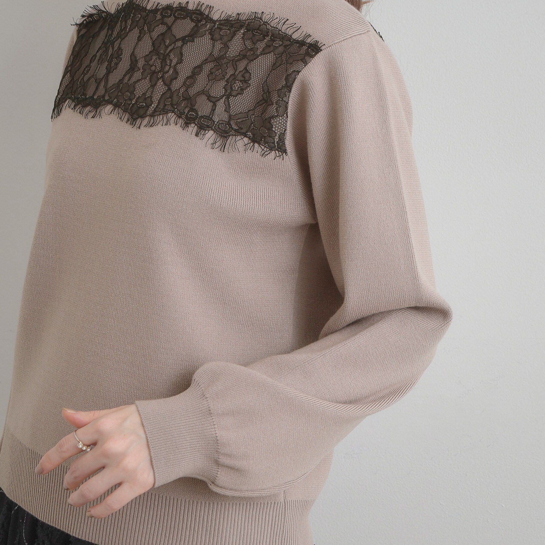 Couture broach「【洗える・通勤】レース ドッキング ニット」|ニット・セーター|