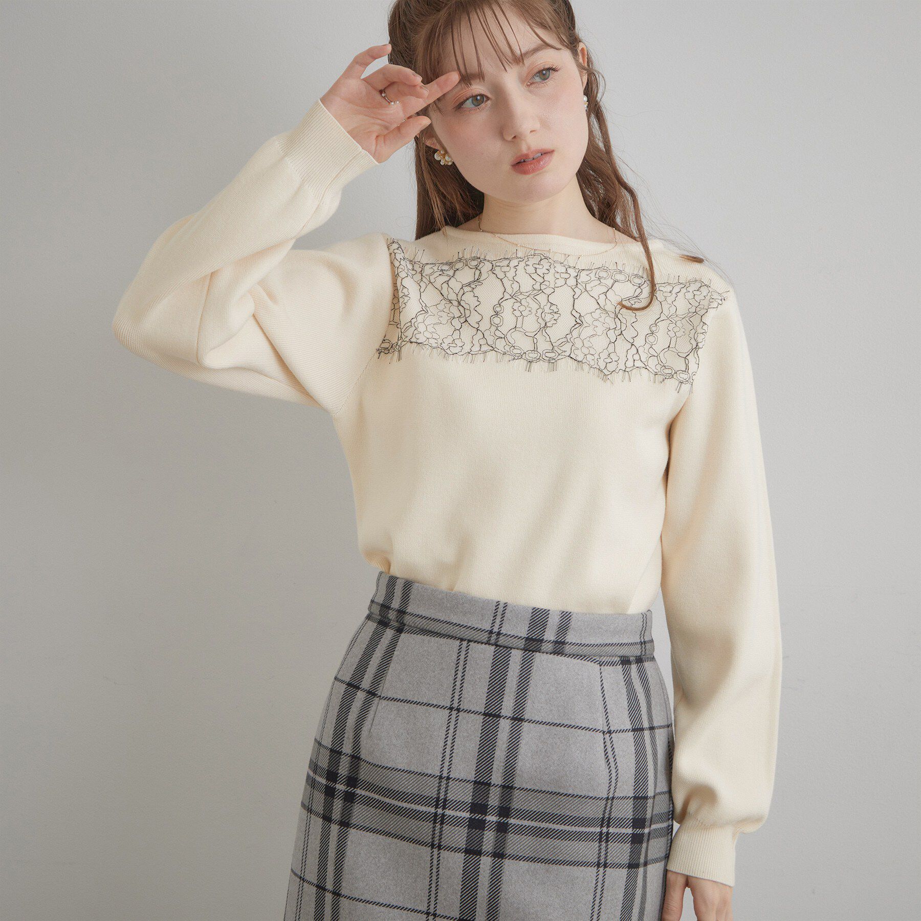 Couture broach「【洗える・通勤】レース ドッキング ニット」|ニット・セーター|
