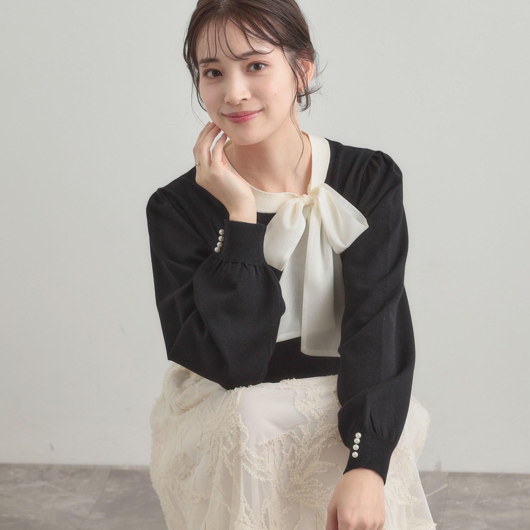 Couture broach「【洗える・着映え】オーガンジーリボンタイ ニット」|ニット・セーター|