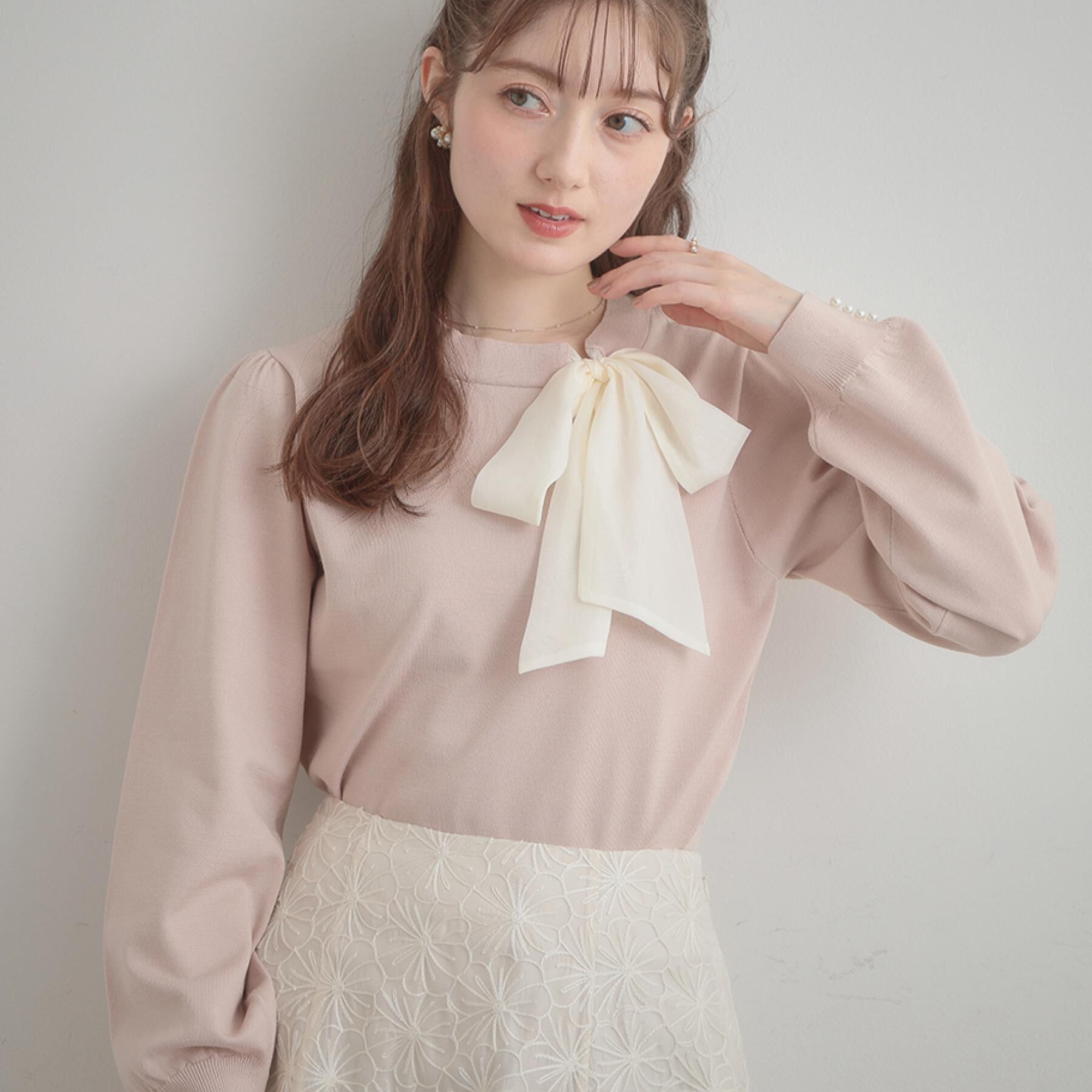 Couture broach「【洗える・着映え】オーガンジーリボンタイ ニット」|ニット・セーター|