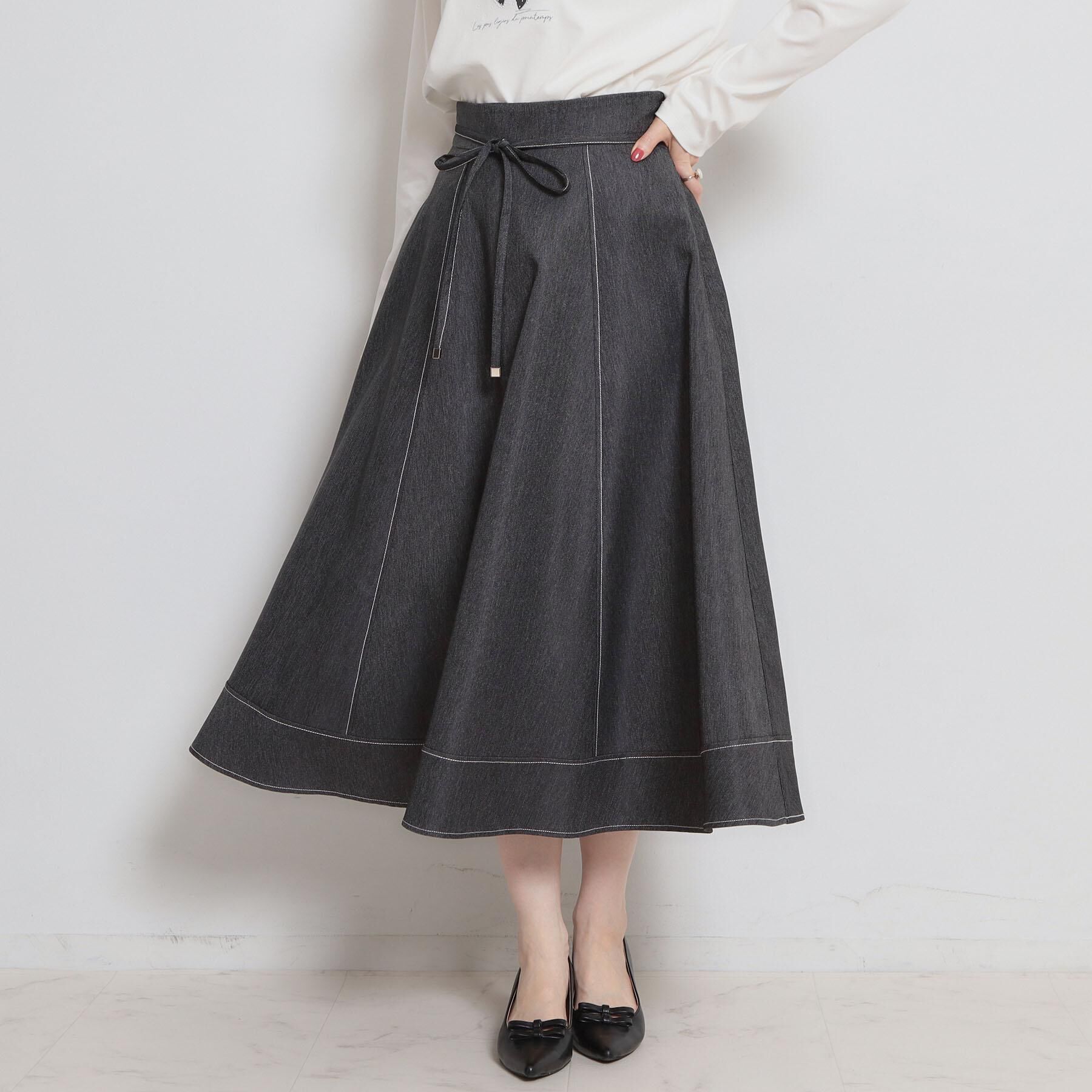 Couture broach「【洗える】デニムライク細リボンスカート」|スカート|ブラック(019)