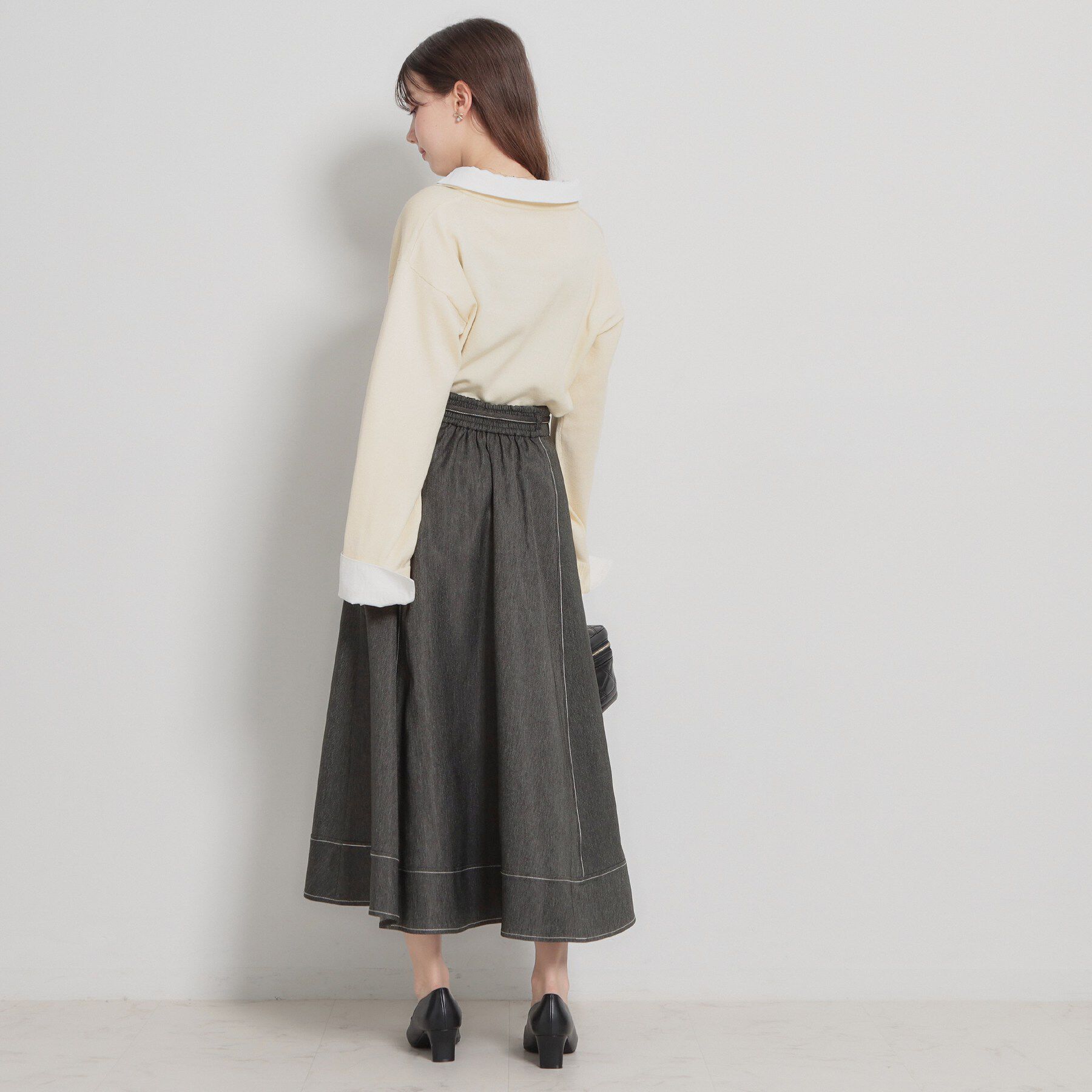 Couture broach「【洗える】デニムライク細リボンスカート」|スカート|