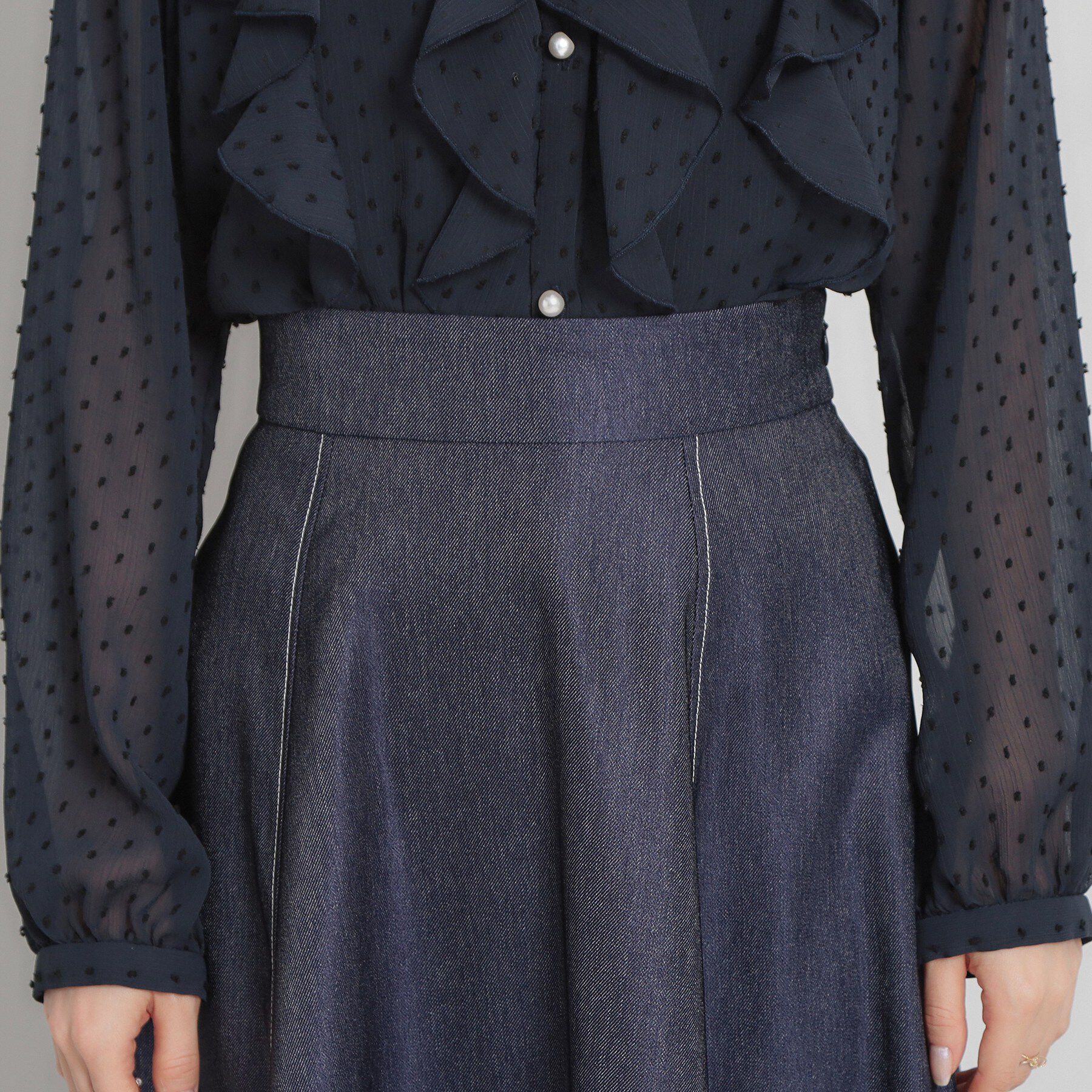 Couture broach「【洗える】デニムライク細リボンスカート」|スカート|