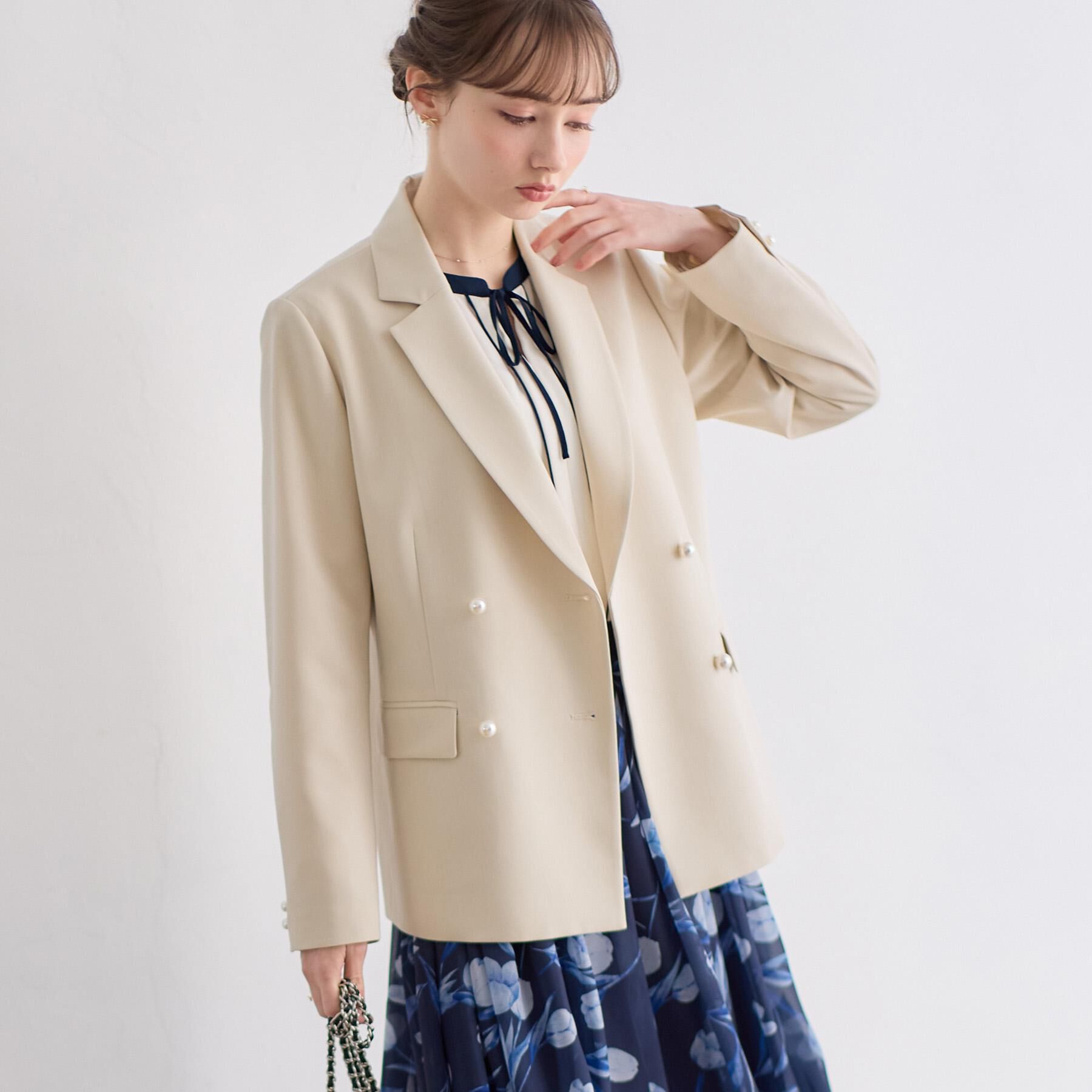 Couture broach「【洗える・通勤】パール調ボタン テーラードジャケット」|テーラードジャケット|