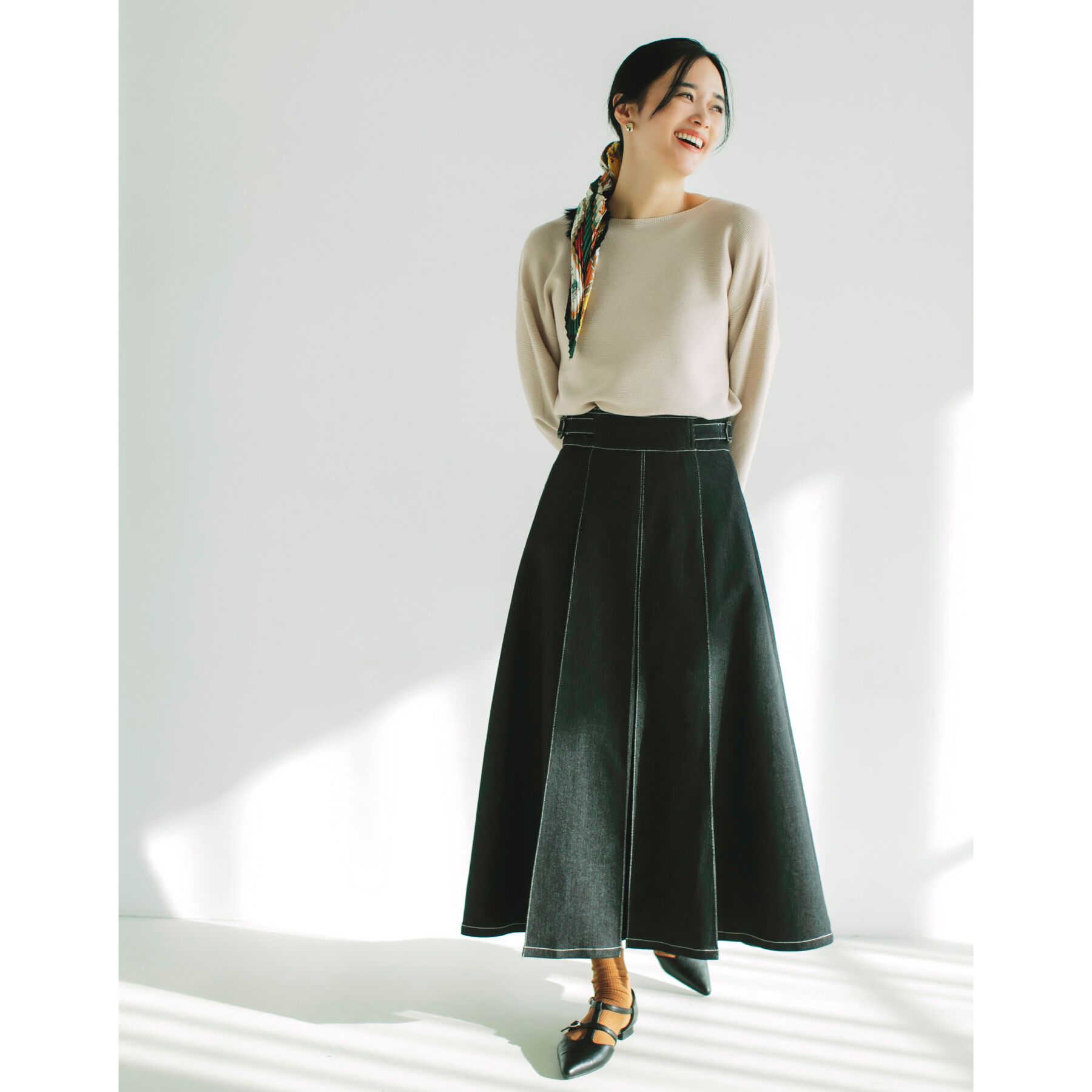 THE SHOP TK「シーズンレスで使える デニムタックスカート/洗える」|スカート|