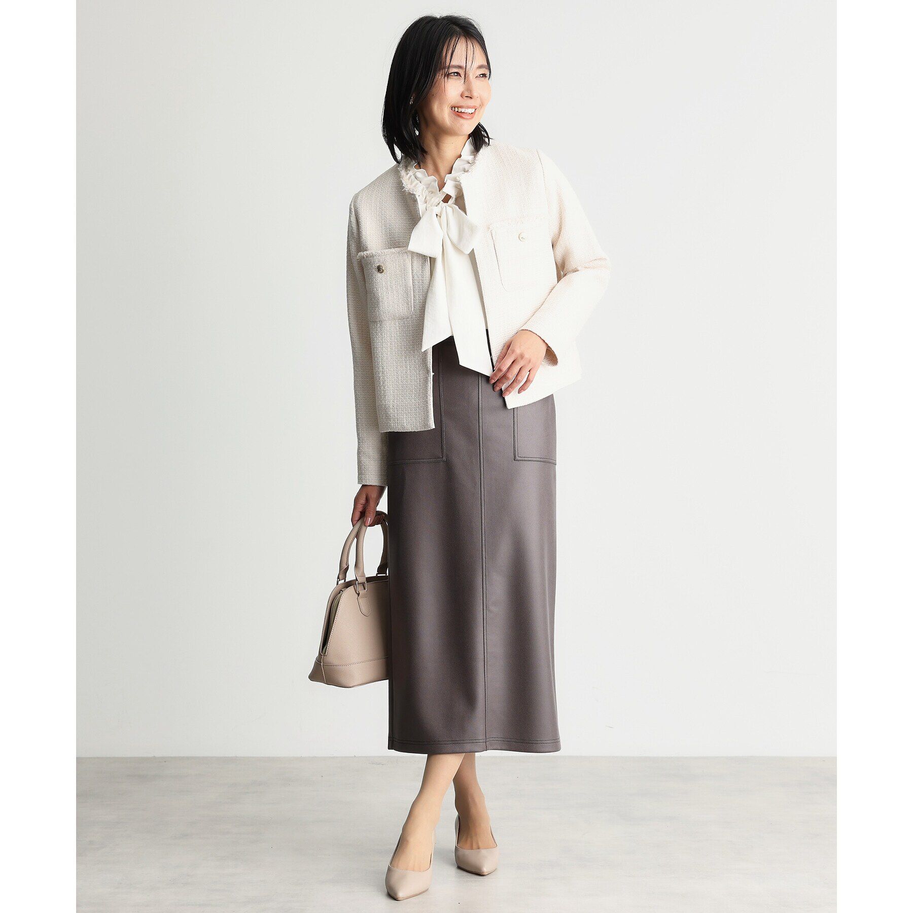 THE SHOP TK「【ONOFF活躍/セレモニー/通勤】ツイードノーカラージャケット/洗える」|ノーカラージャケット|