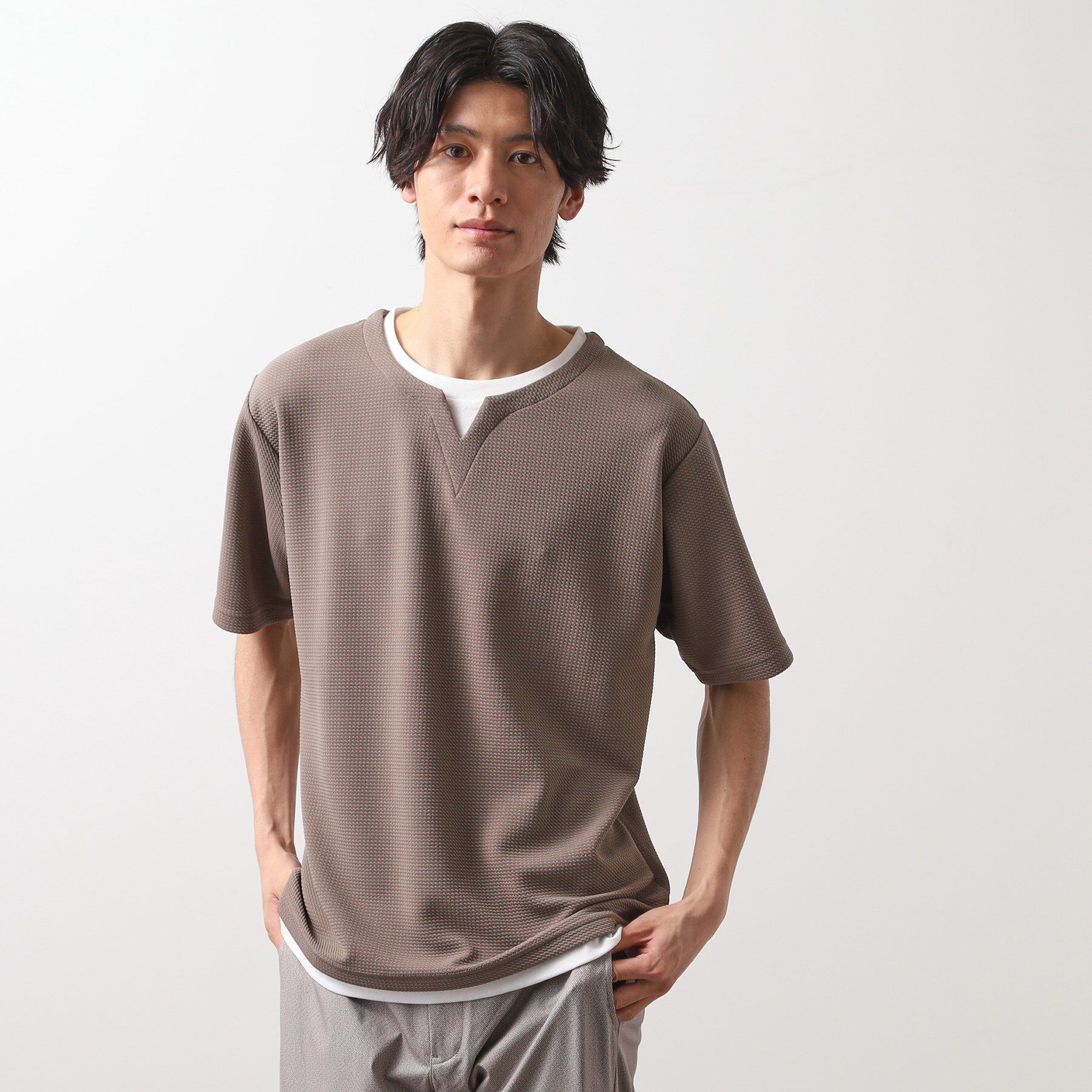 THE SHOP TK「ミニフクレキーネック半袖Tシャツ」|Tシャツ・カットソー|