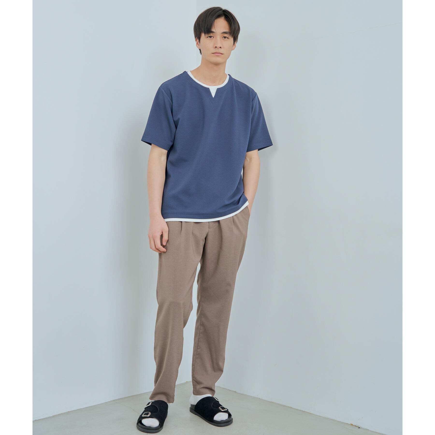 THE SHOP TK「ミニフクレキーネック半袖Tシャツ」|Tシャツ・カットソー|