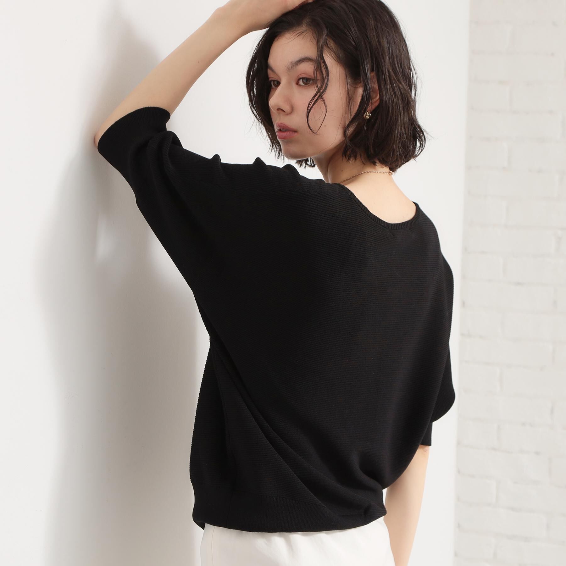 THE SHOP TK「6分袖ガータードルマンニット【エコベロ/洗濯機OK】」|ニット・セーター|