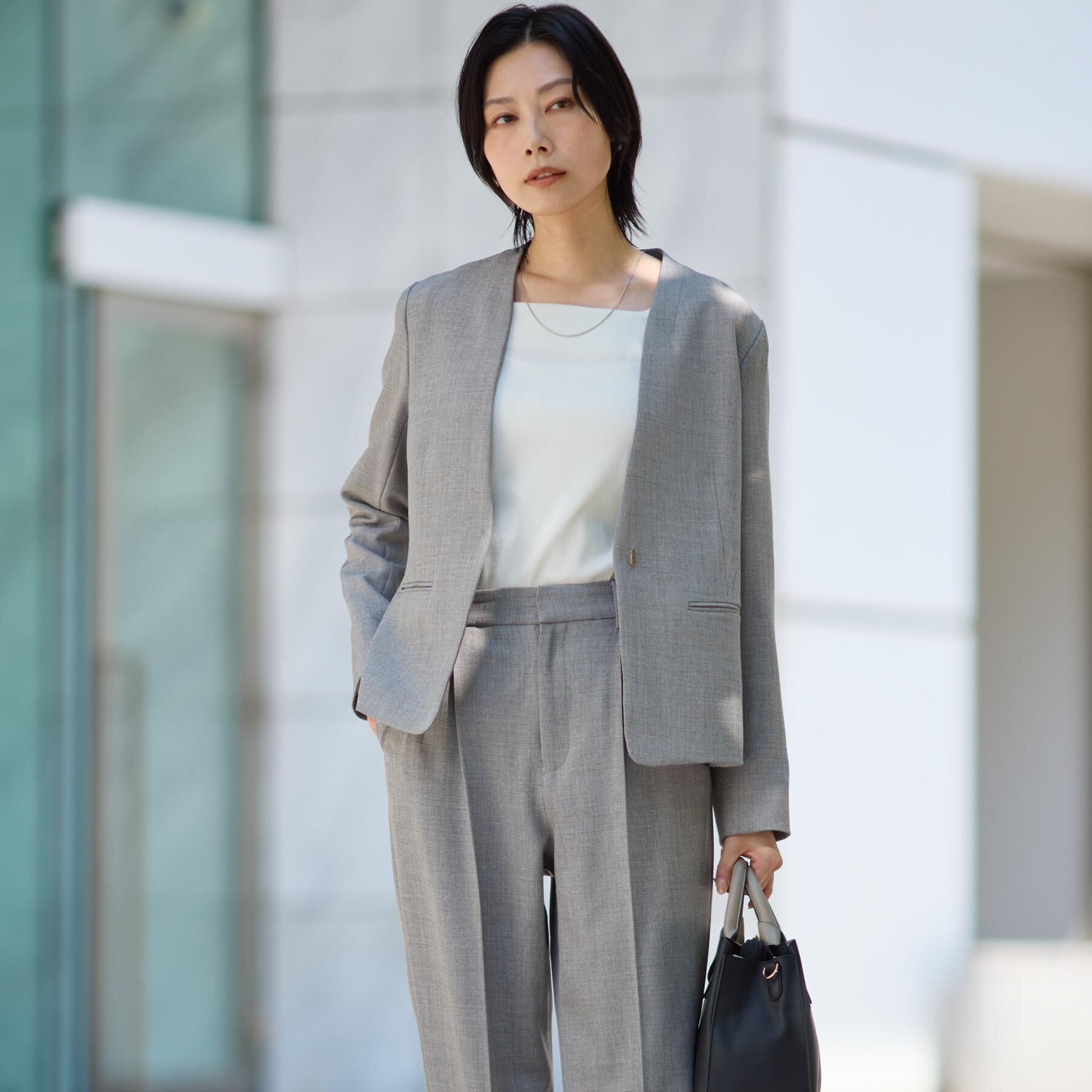 THE SHOP TK「ビジネスノーカラージャケット【セットアップ可/洗える】/CAVIANシリーズ」|ノーカラージャケット|