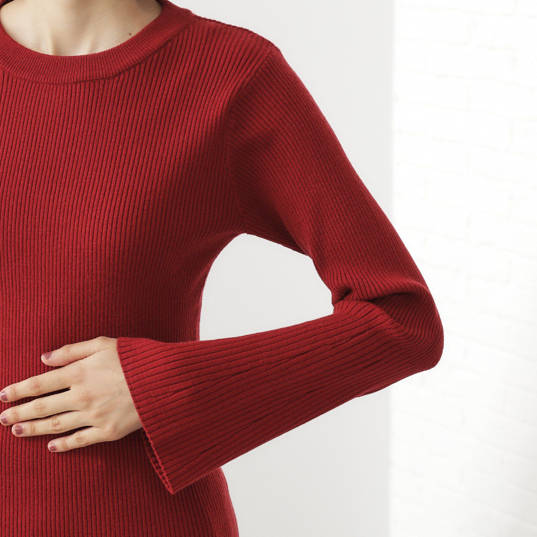 THE SHOP TK「【品よく魅せる】フレアスリーブ リブニット/毛玉になりにくい/静電気防止/洗濯機OK」|ニット・セーター|