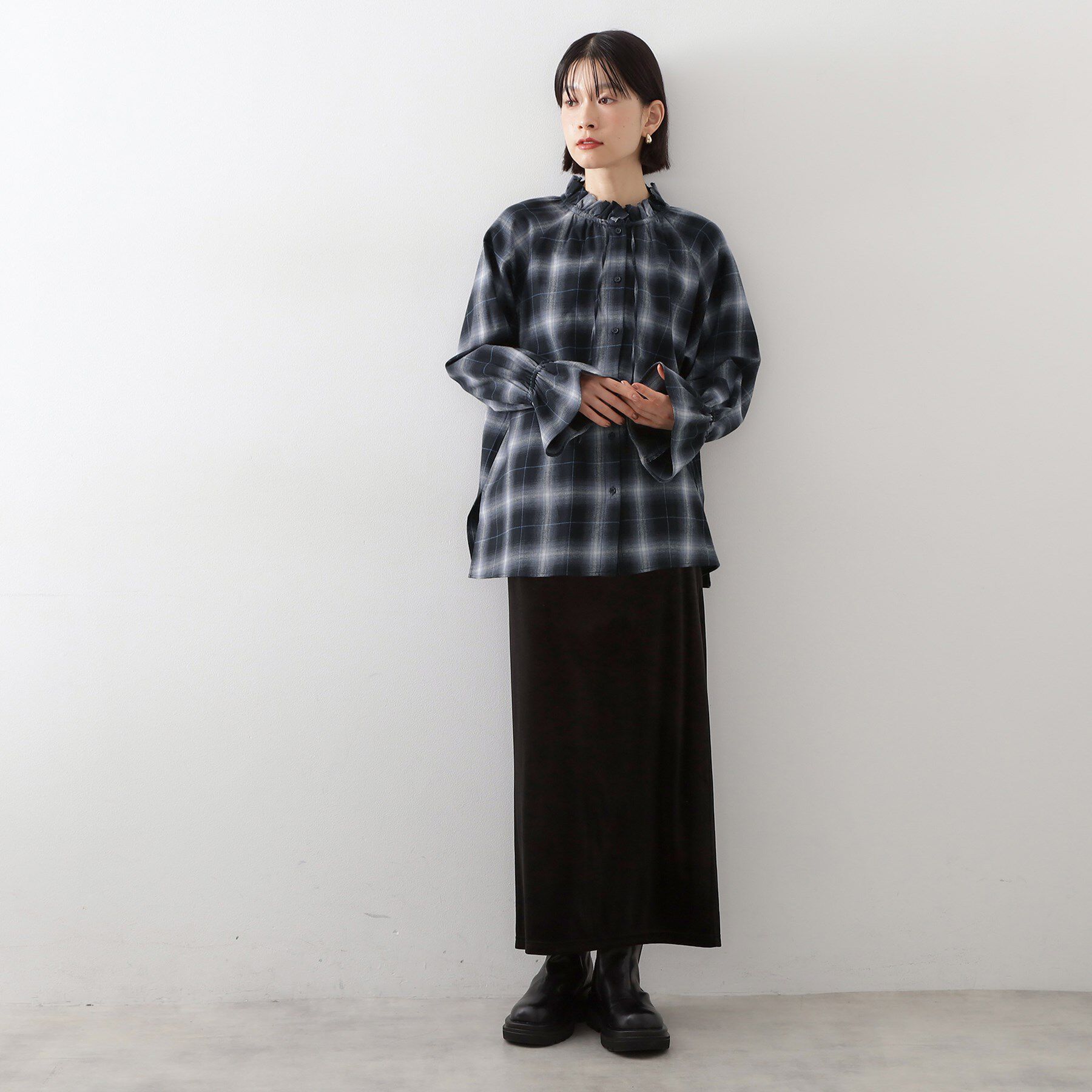 THE SHOP TK「起毛オンブレフリルブラウス」|シャツ・ブラウス|