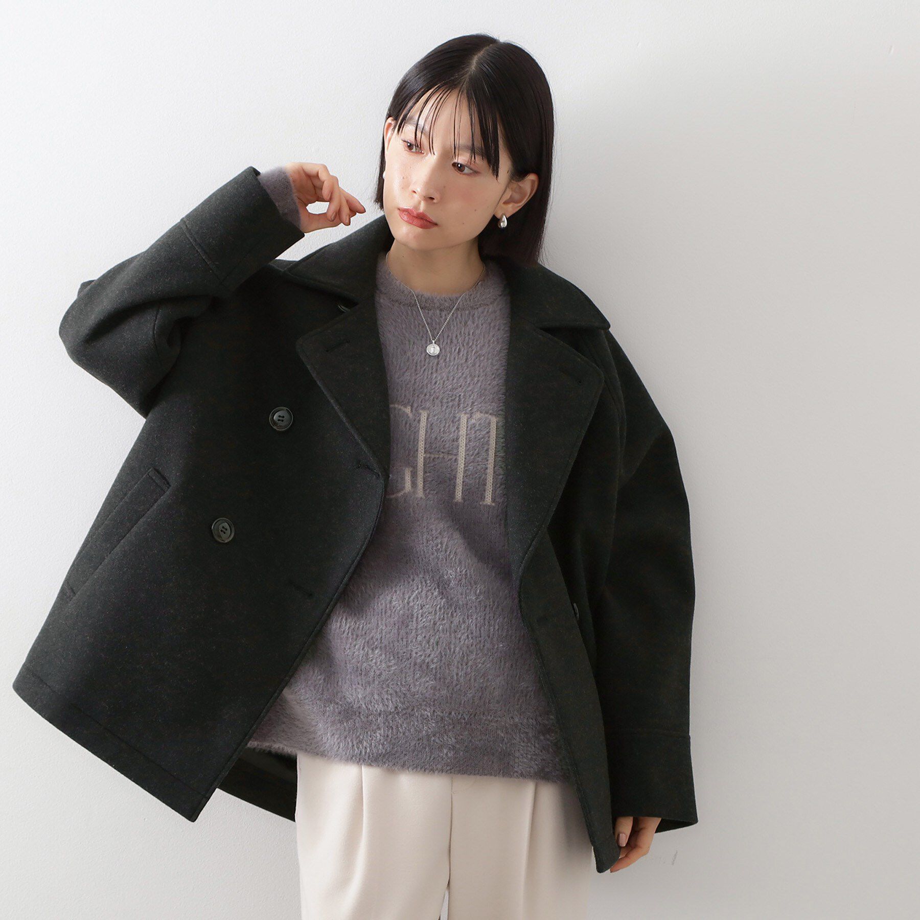 THE SHOP TK「柔らかで大人上品 ジャージメルトンPコート」|ピーコート|