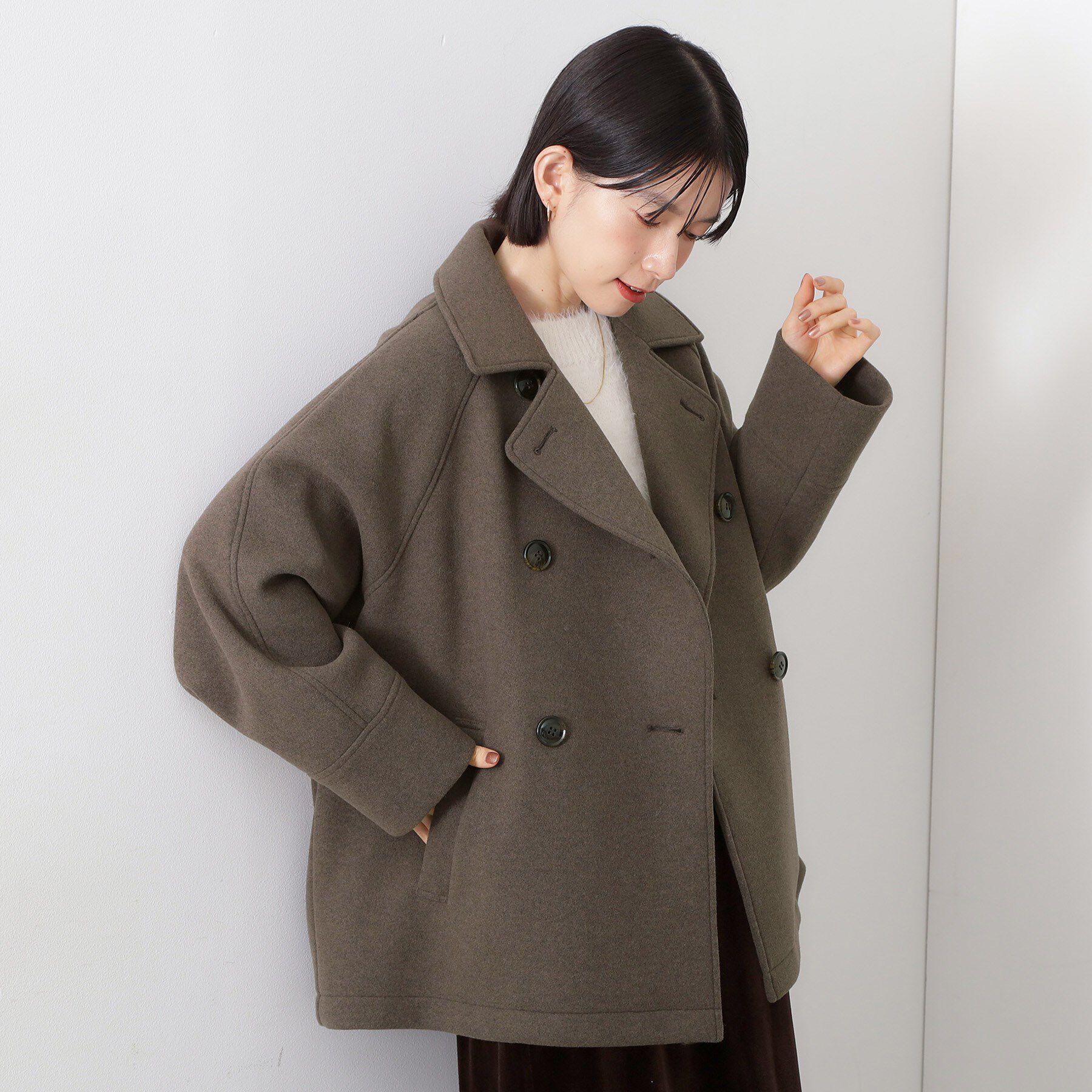 THE SHOP TK「柔らかで大人上品 ジャージメルトンPコート」|ピーコート|