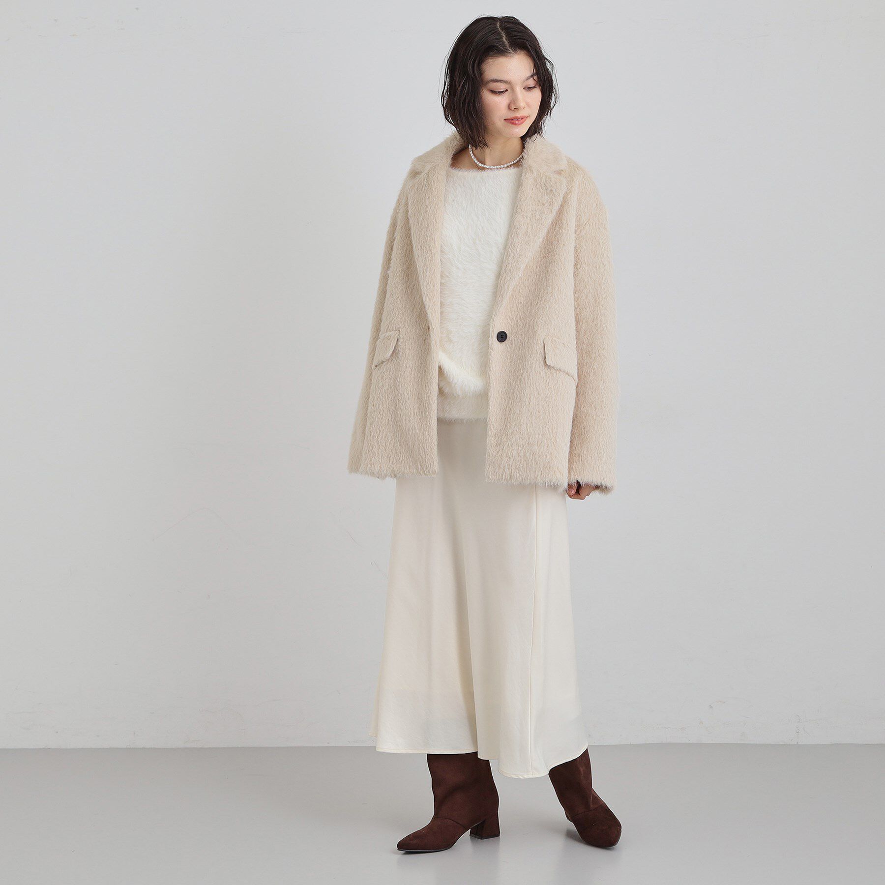 THE SHOP TK「纏うだけで大人上品 シャギーチェスターハーフコート」|チェスターコート|