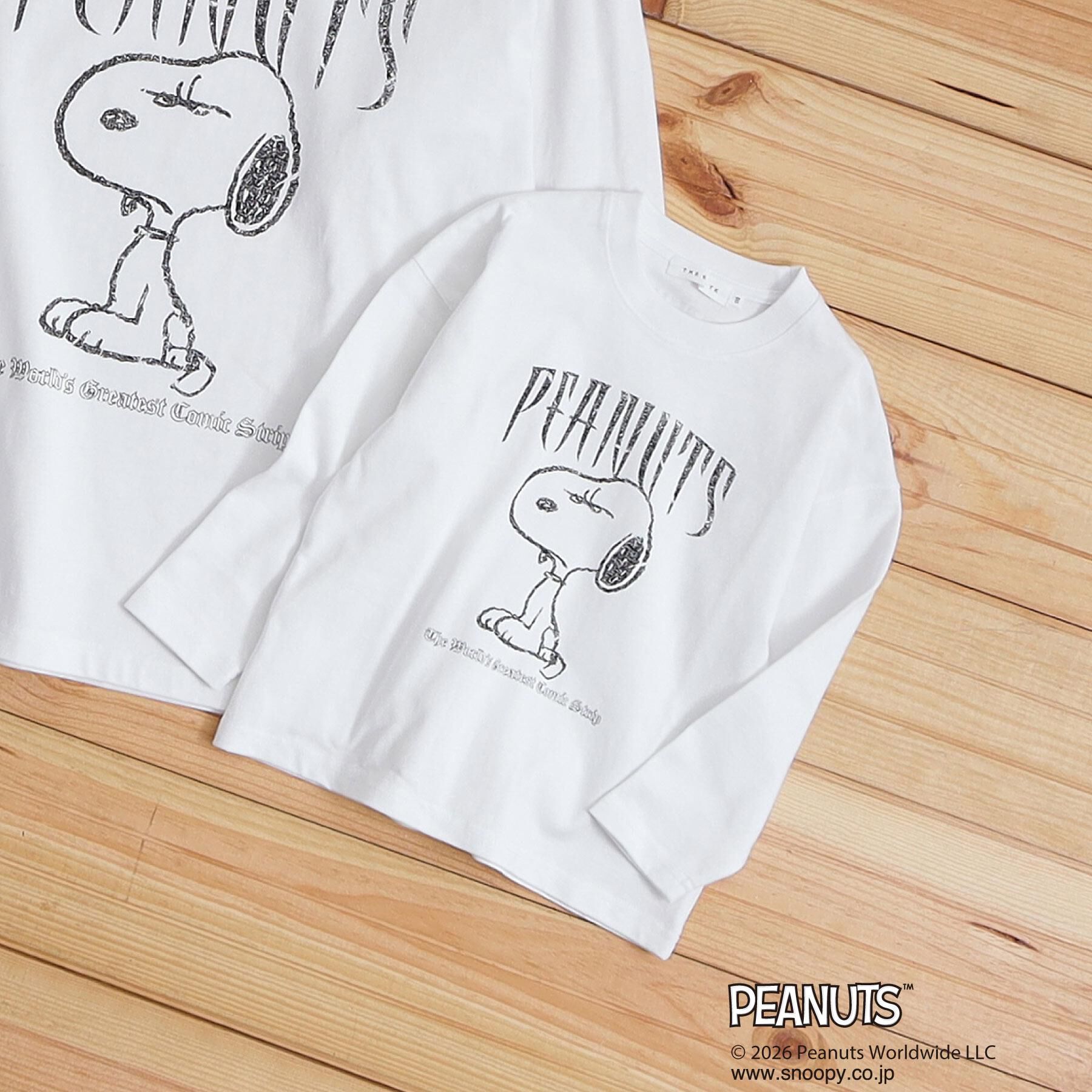 THE SHOP TK「【110－160】PEANUTS ／ ピーナッツ スヌーピー ヴィンテージ風プリント長袖Tシャツ」|Tシャツ・カットソー|オフホワイト(003