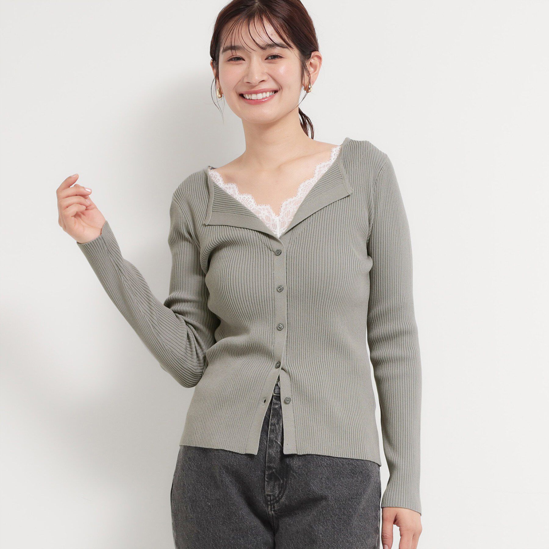 THE SHOP TK「レースレイヤードリブニット」|ニット・セーター|