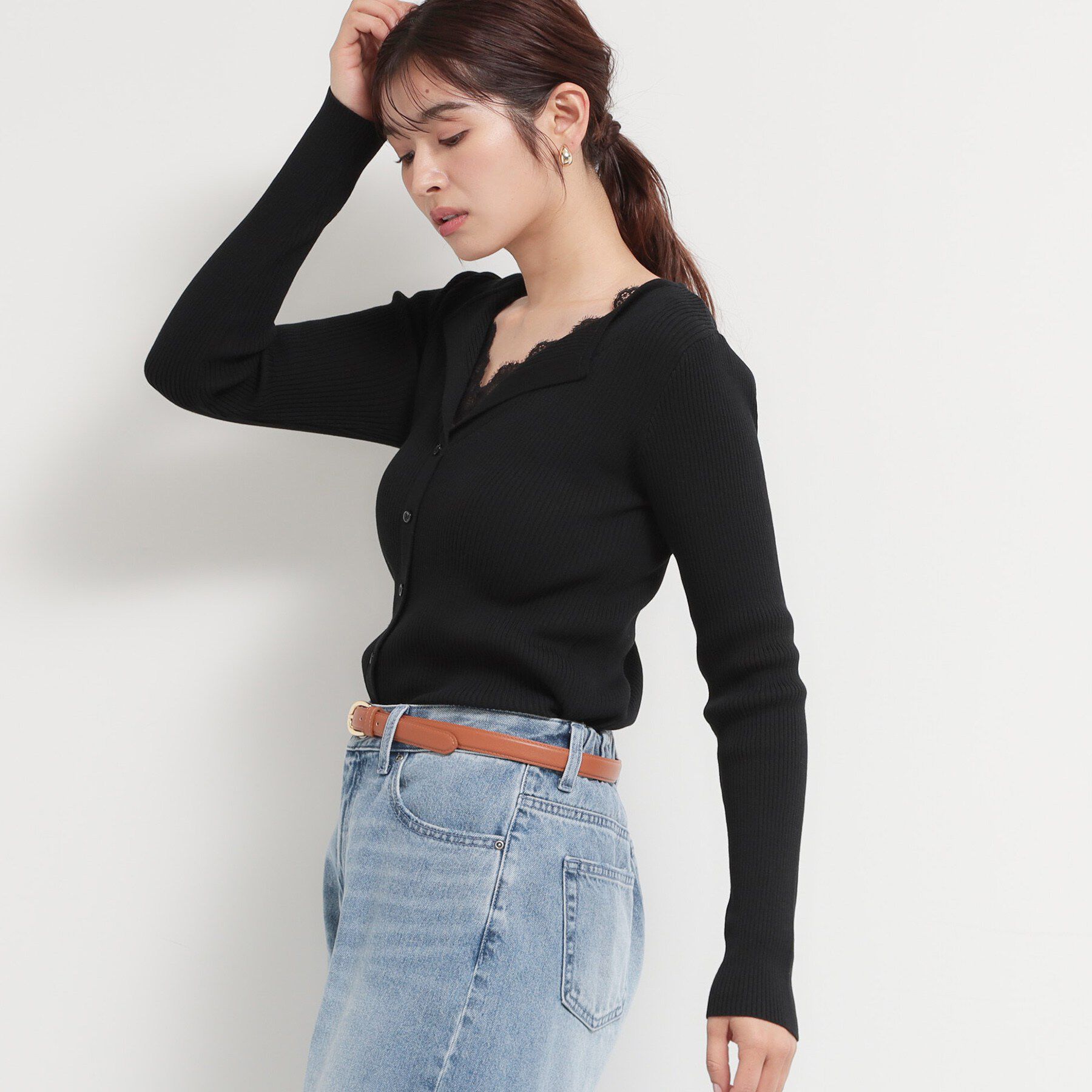 THE SHOP TK「レースレイヤードリブニット」|ニット・セーター|