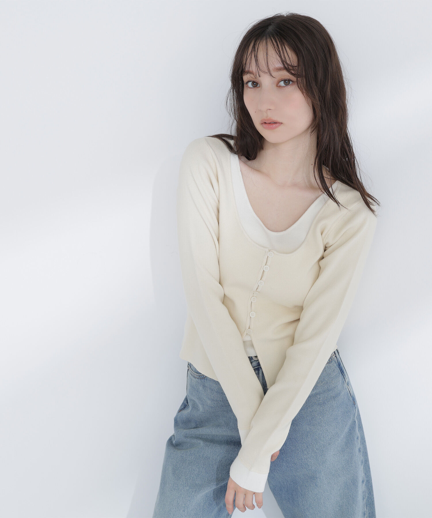  「レイヤードライクニット」|ニット・セーター|オフホワイト1