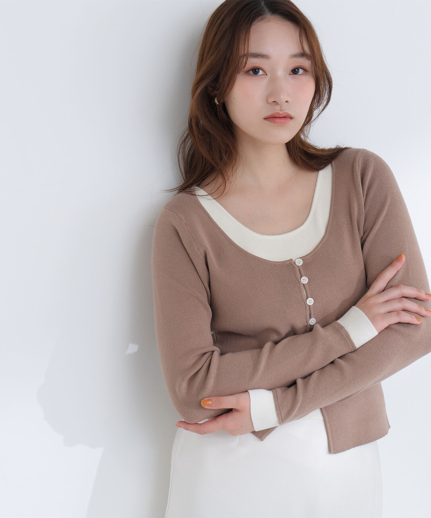  「レイヤードライクニット」|ニット・セーター|ブラウン