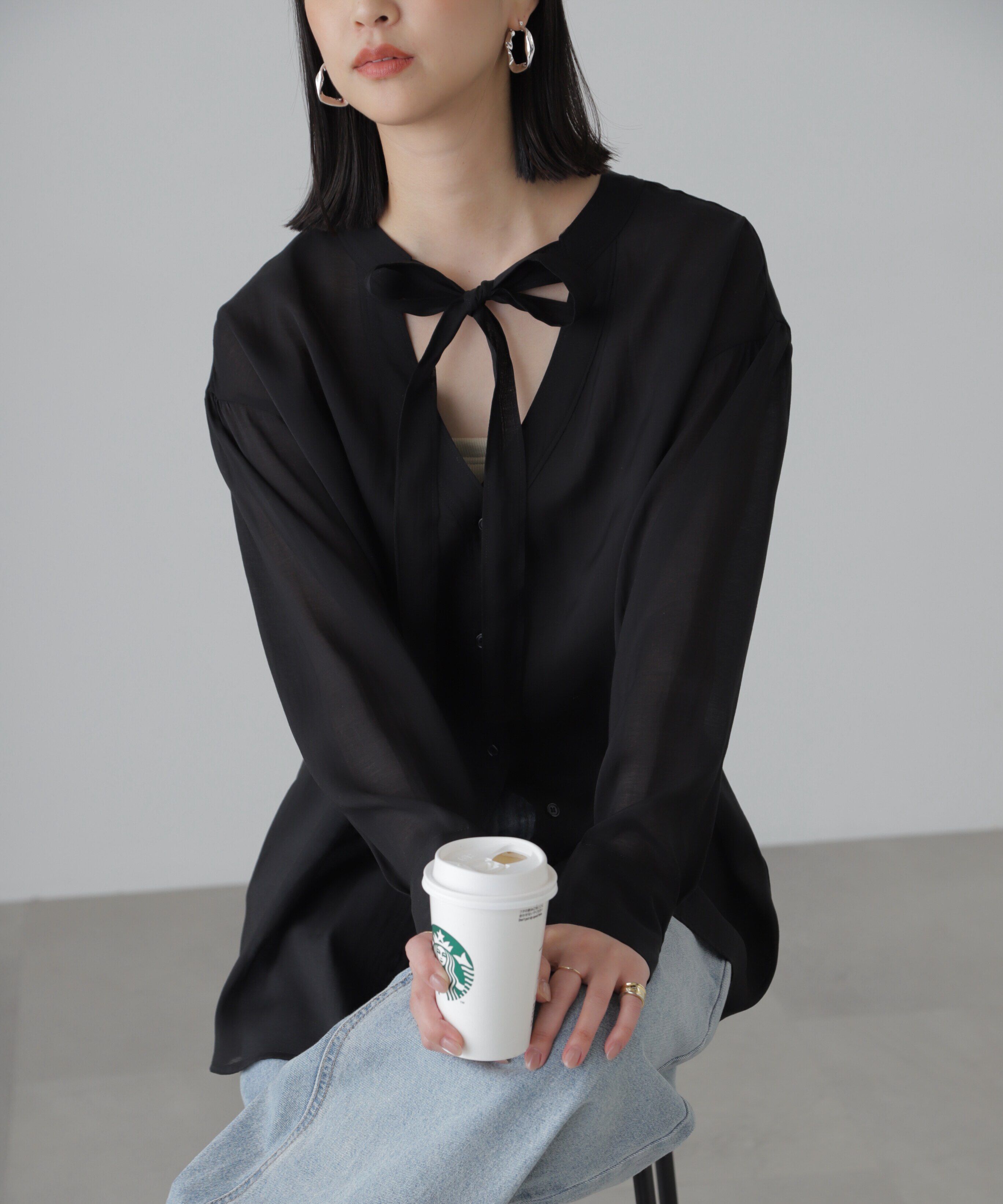  「シアーボウタイチュニック丈ブラウス」|シャツ・ブラウス|