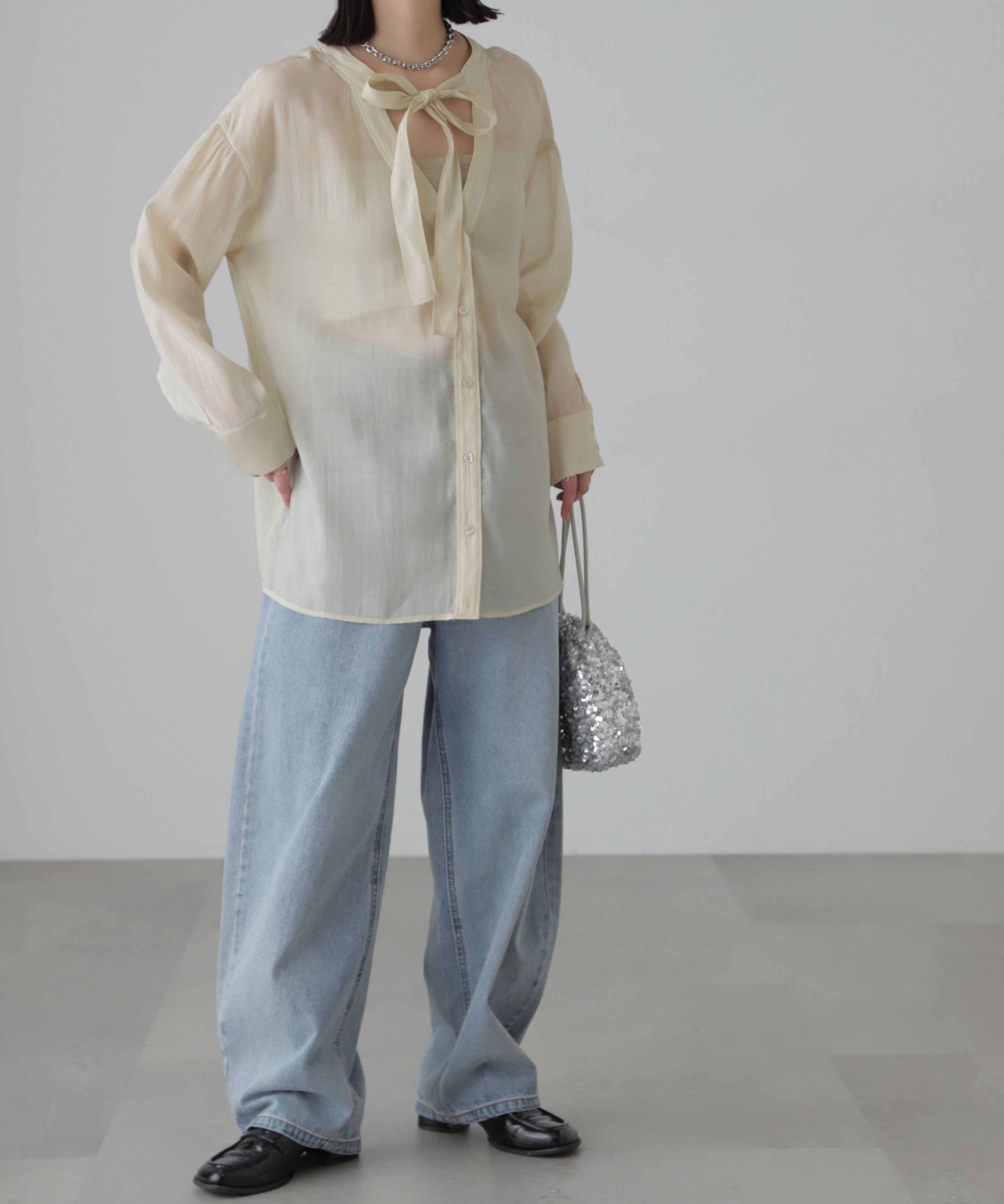  「シアーボウタイチュニック丈ブラウス」|シャツ・ブラウス|