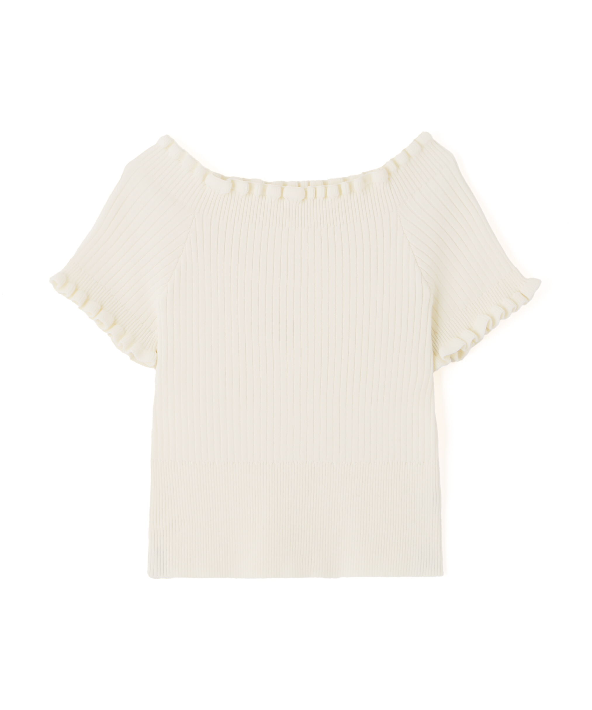  「2wayオフショルフリルリブ半袖ニット」|ニット・セーター|