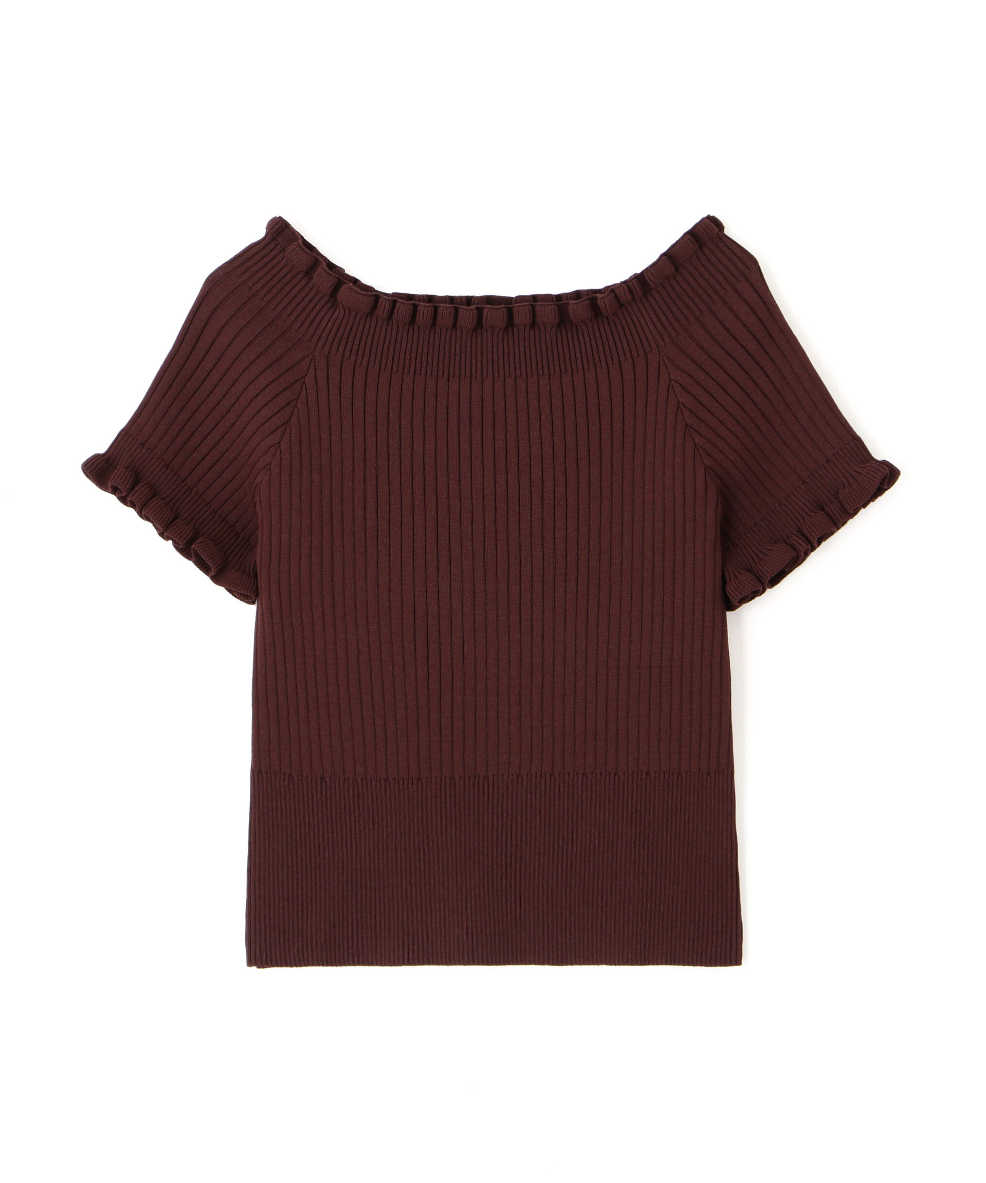  「2wayオフショルフリルリブ半袖ニット」|ニット・セーター|