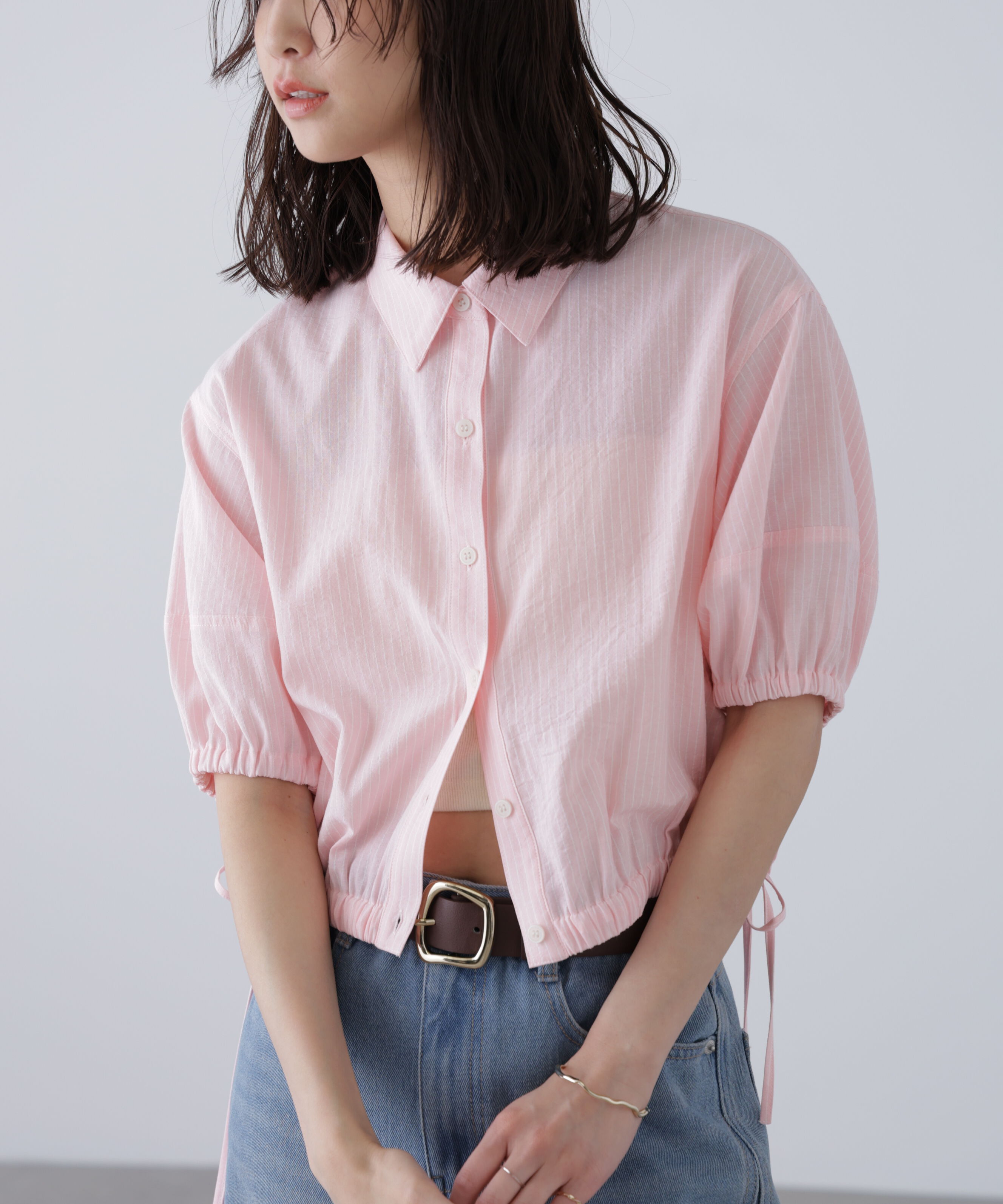  「裾ドロスト半袖ブラウス」|シャツ・ブラウス|