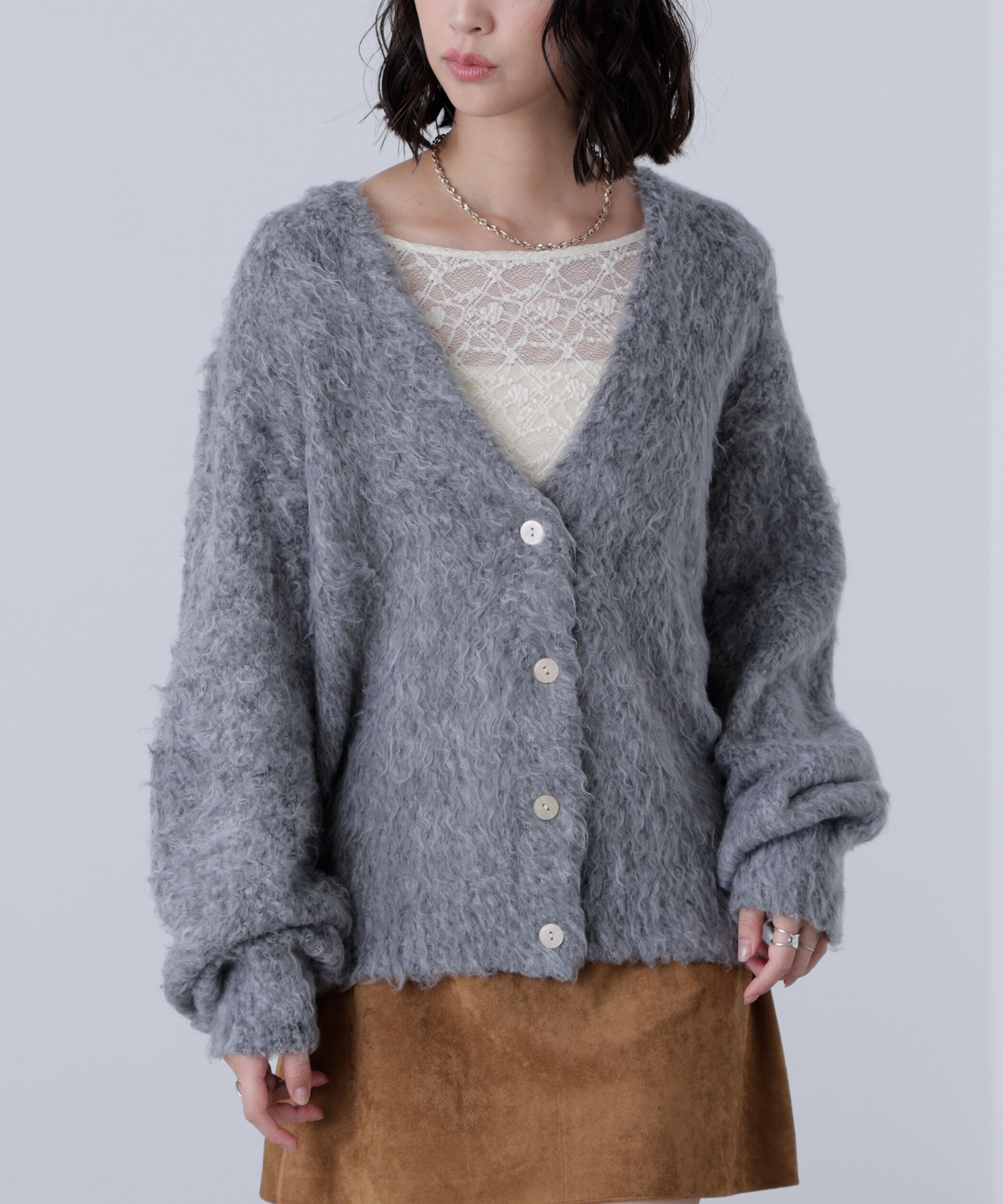  「ウェーブ起毛Vネックカーディガン」|ニット・セーター|