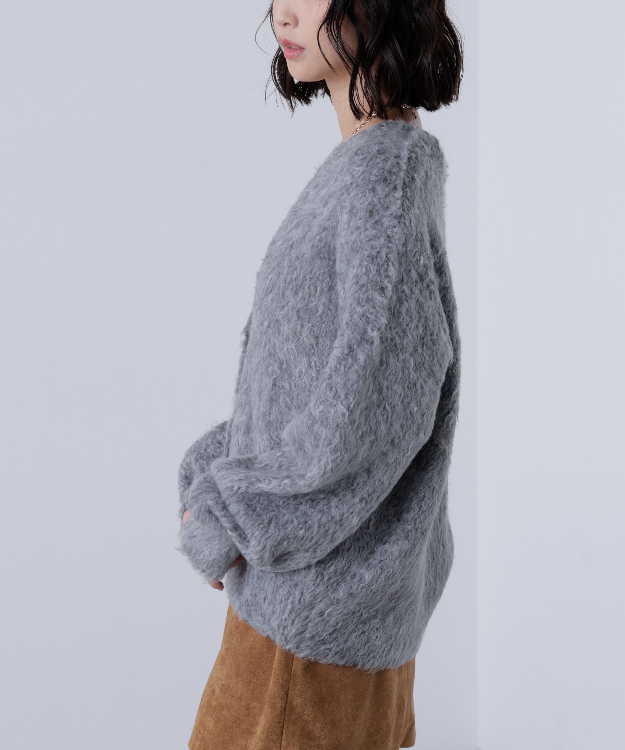  「ウェーブ起毛Vネックカーディガン」|ニット・セーター|