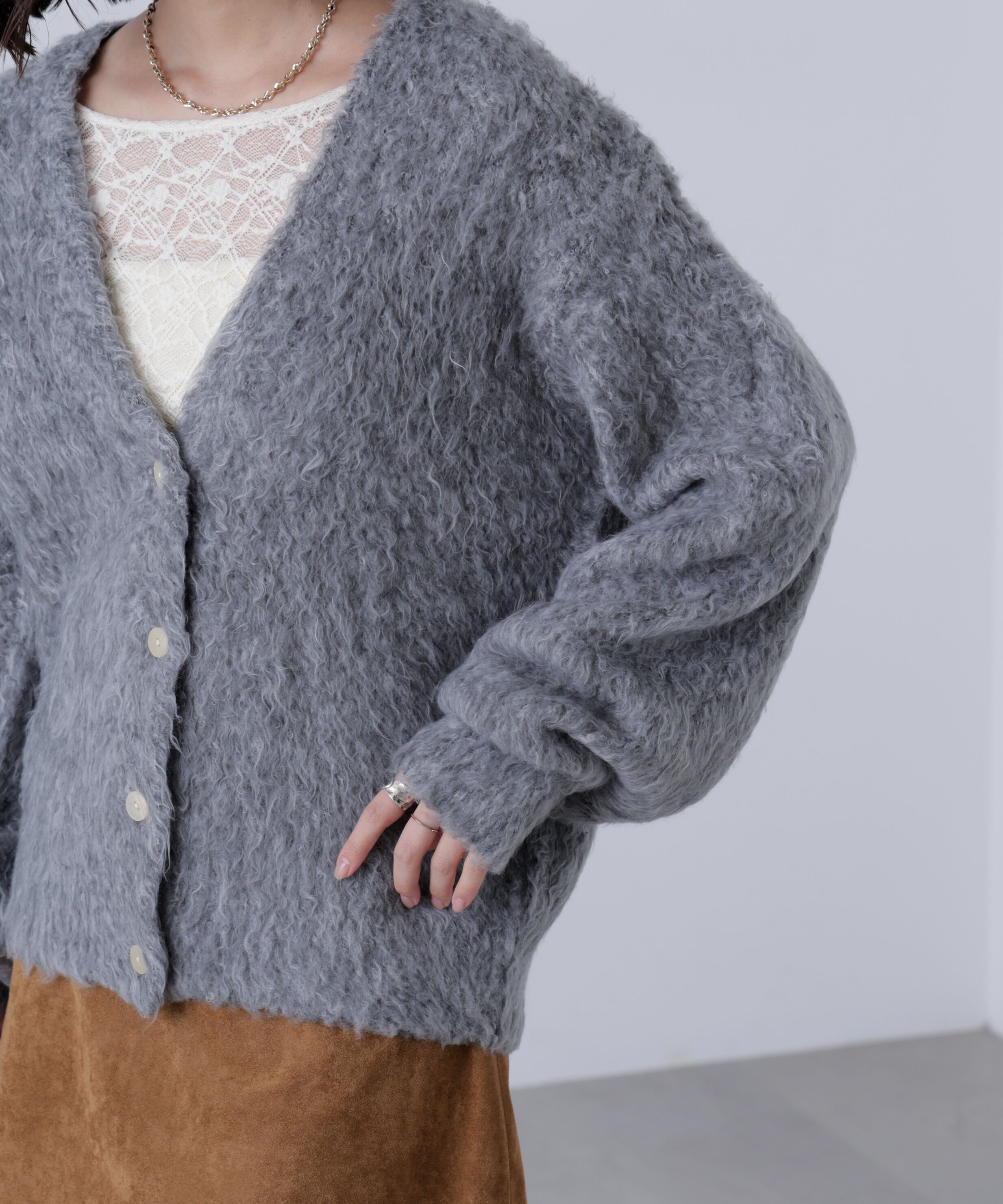  「ウェーブ起毛Vネックカーディガン」|ニット・セーター|