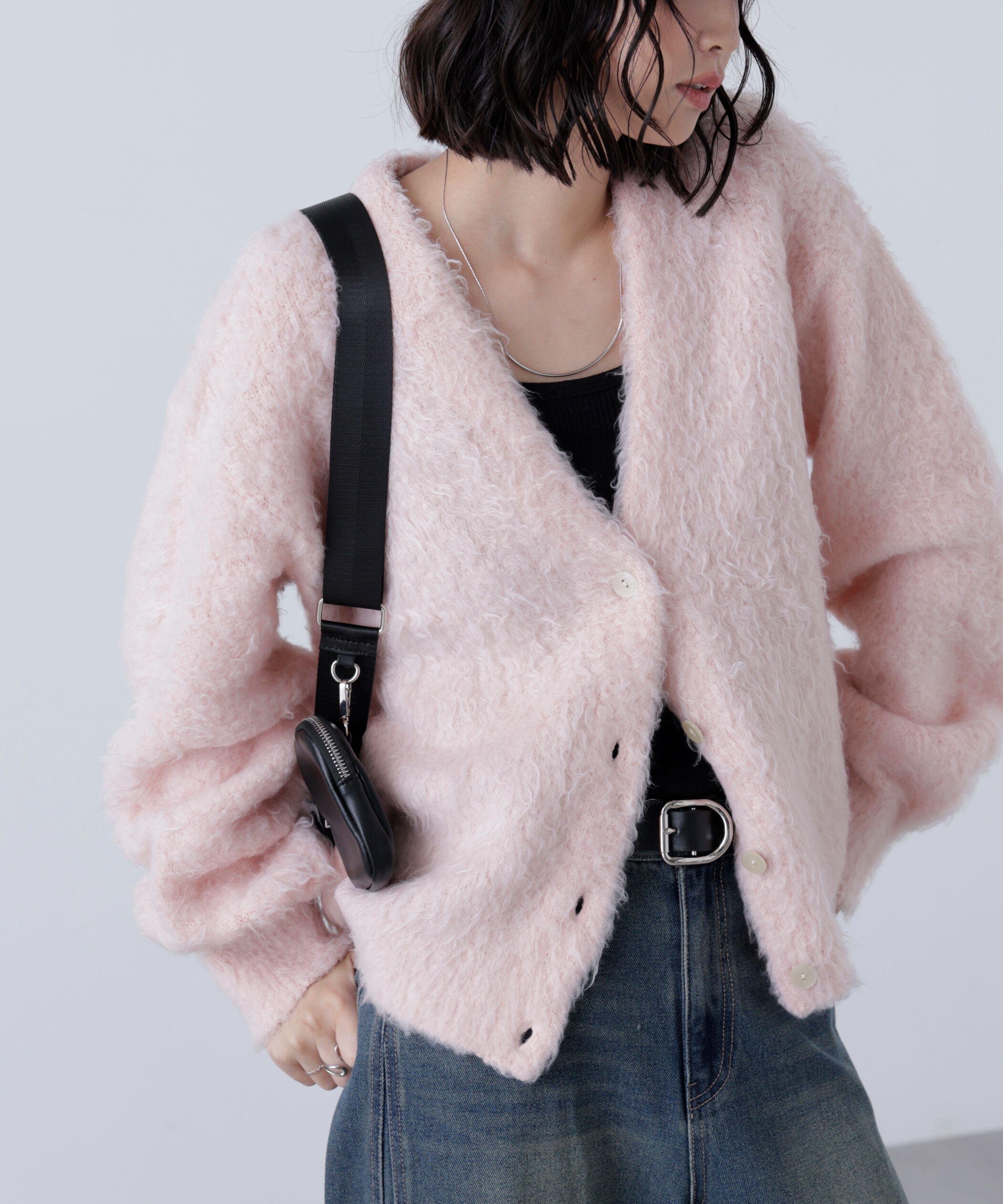  「ウェーブ起毛Vネックカーディガン」|ニット・セーター|