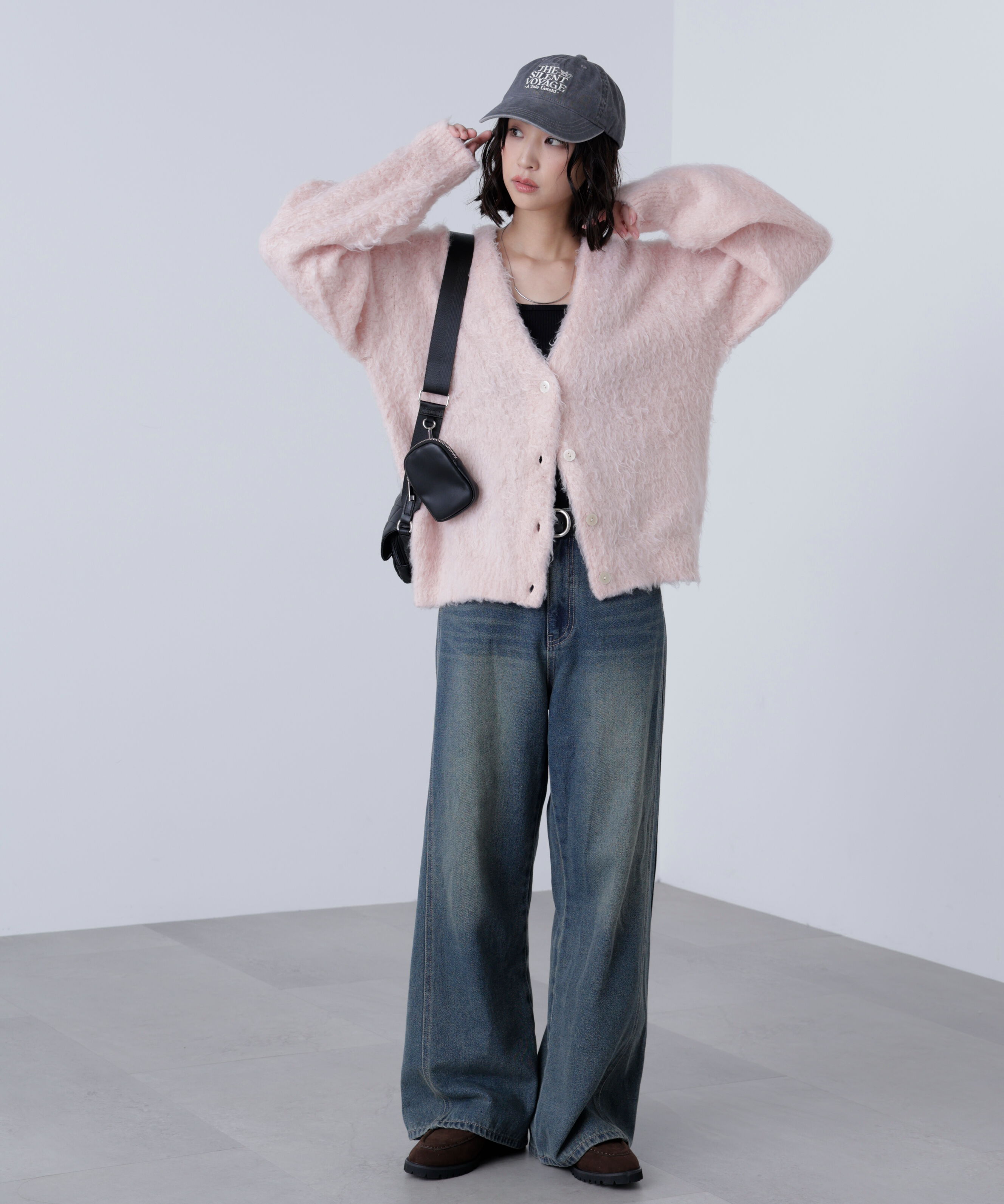  「ウェーブ起毛Vネックカーディガン」|ニット・セーター|