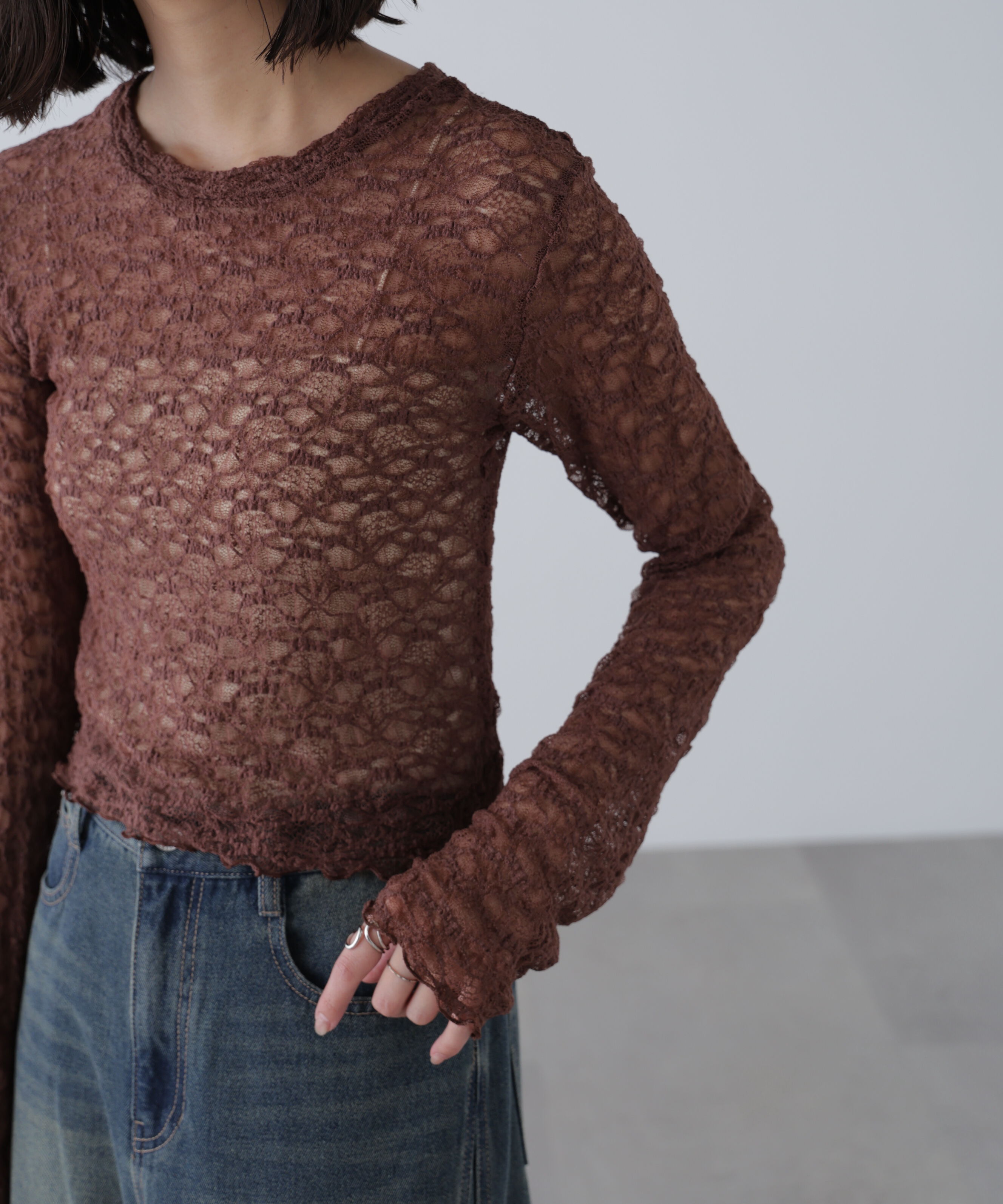  「ショート丈レーストップス」|Tシャツ・カットソー|