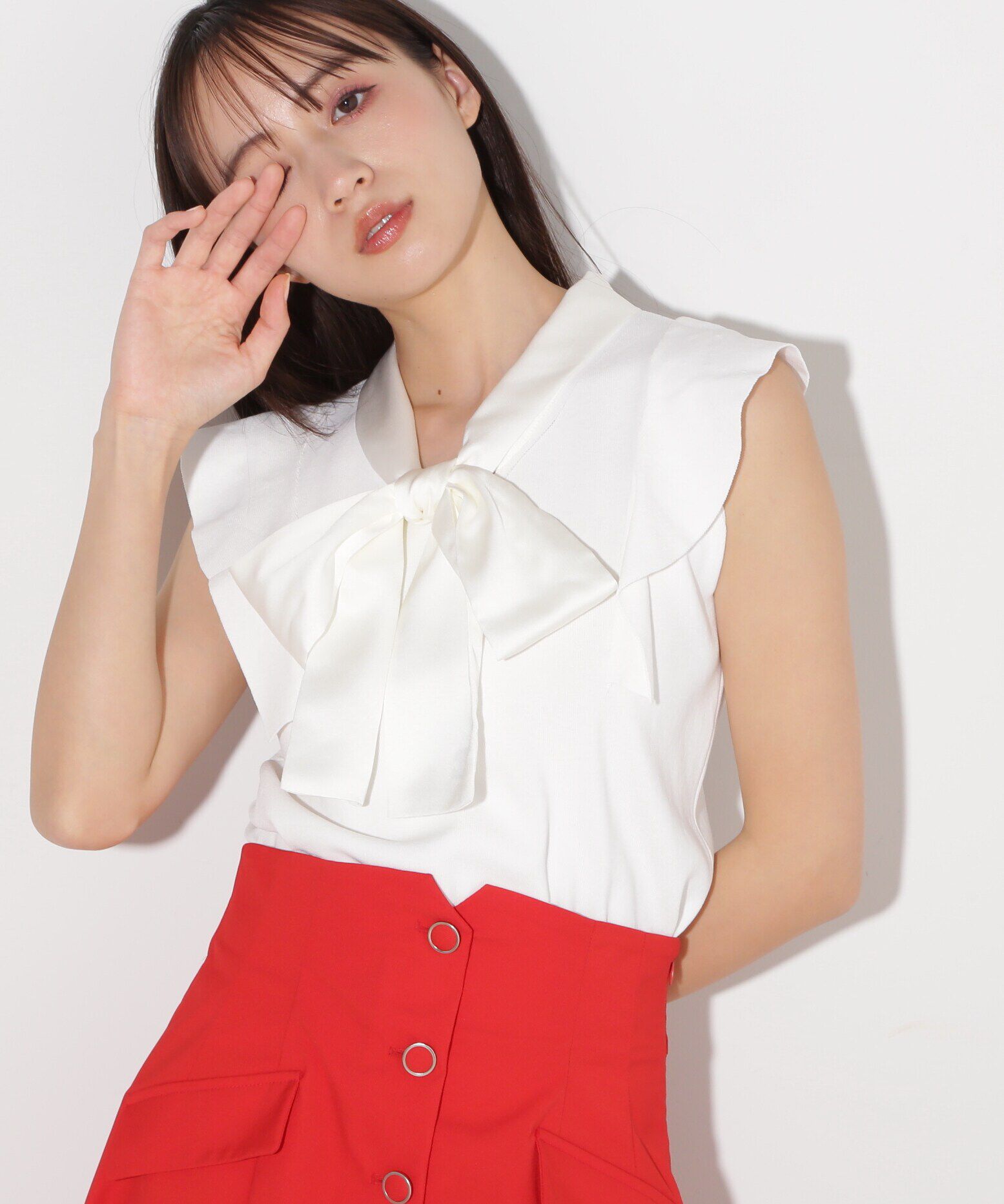  「サテンボウタイニットトップス」|ニット・セーター|ホワイト