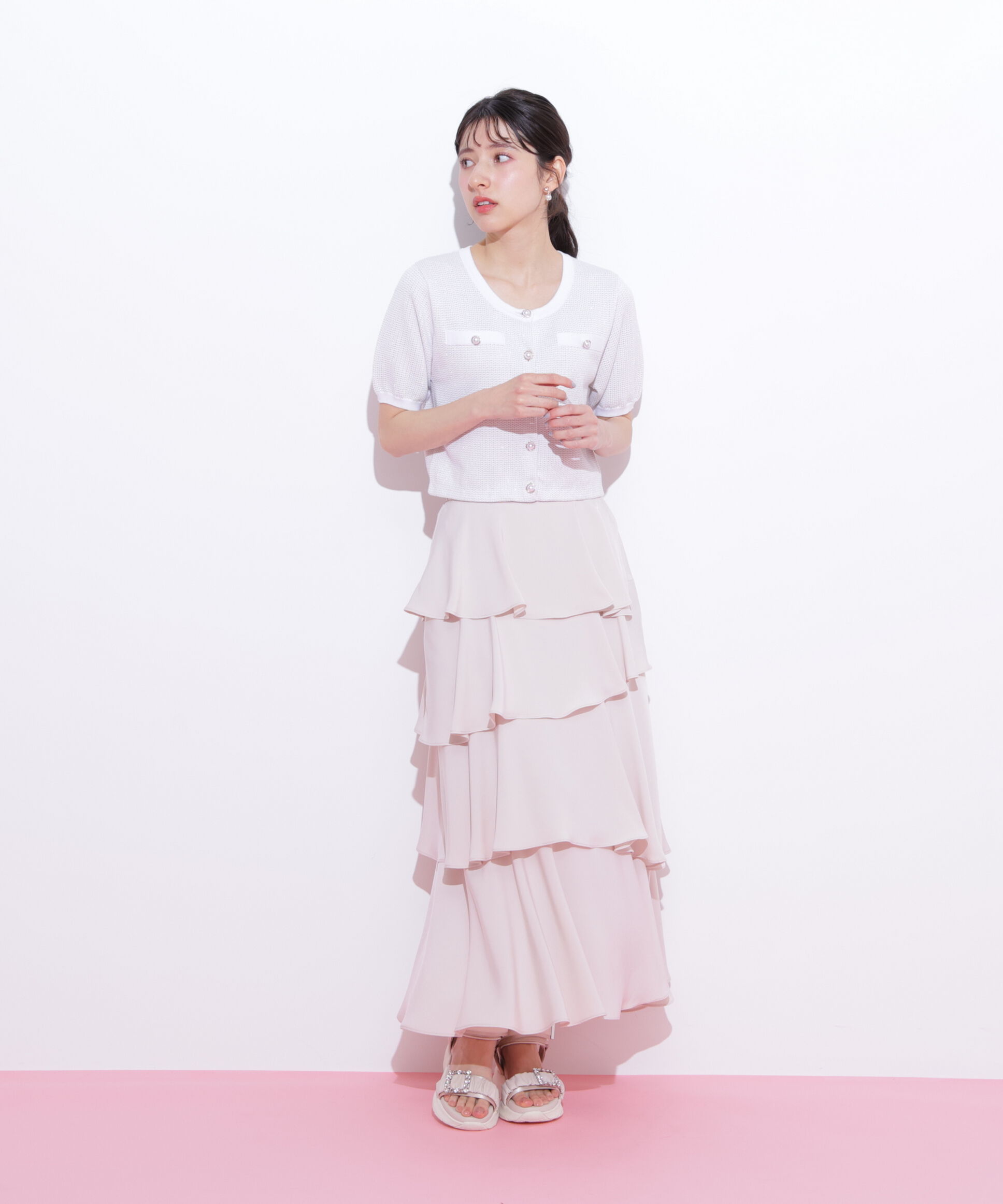  「アシメティアードロングスカート」|スカート|