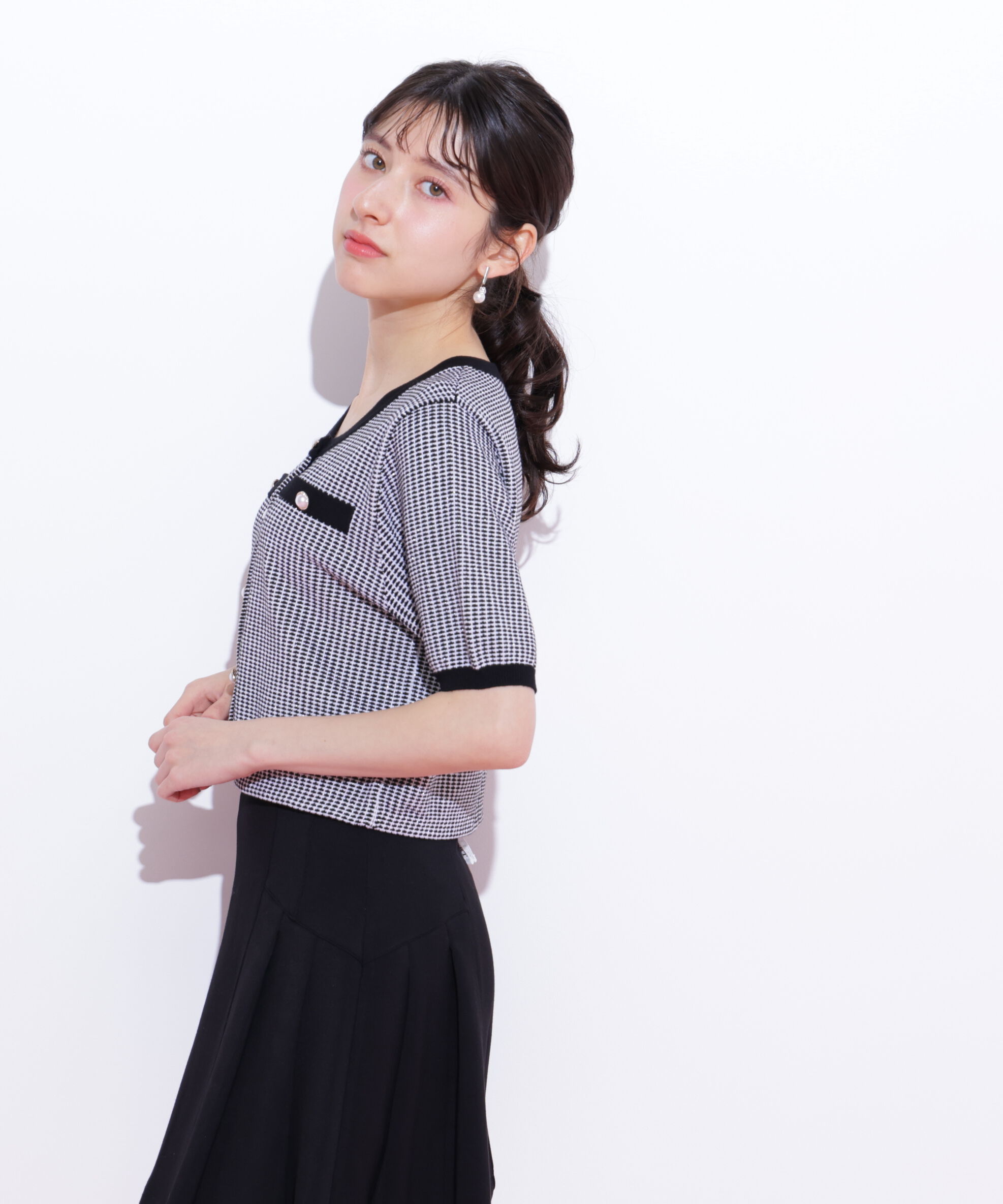  「ラメツイード半袖カーディガン」|ニット・セーター|