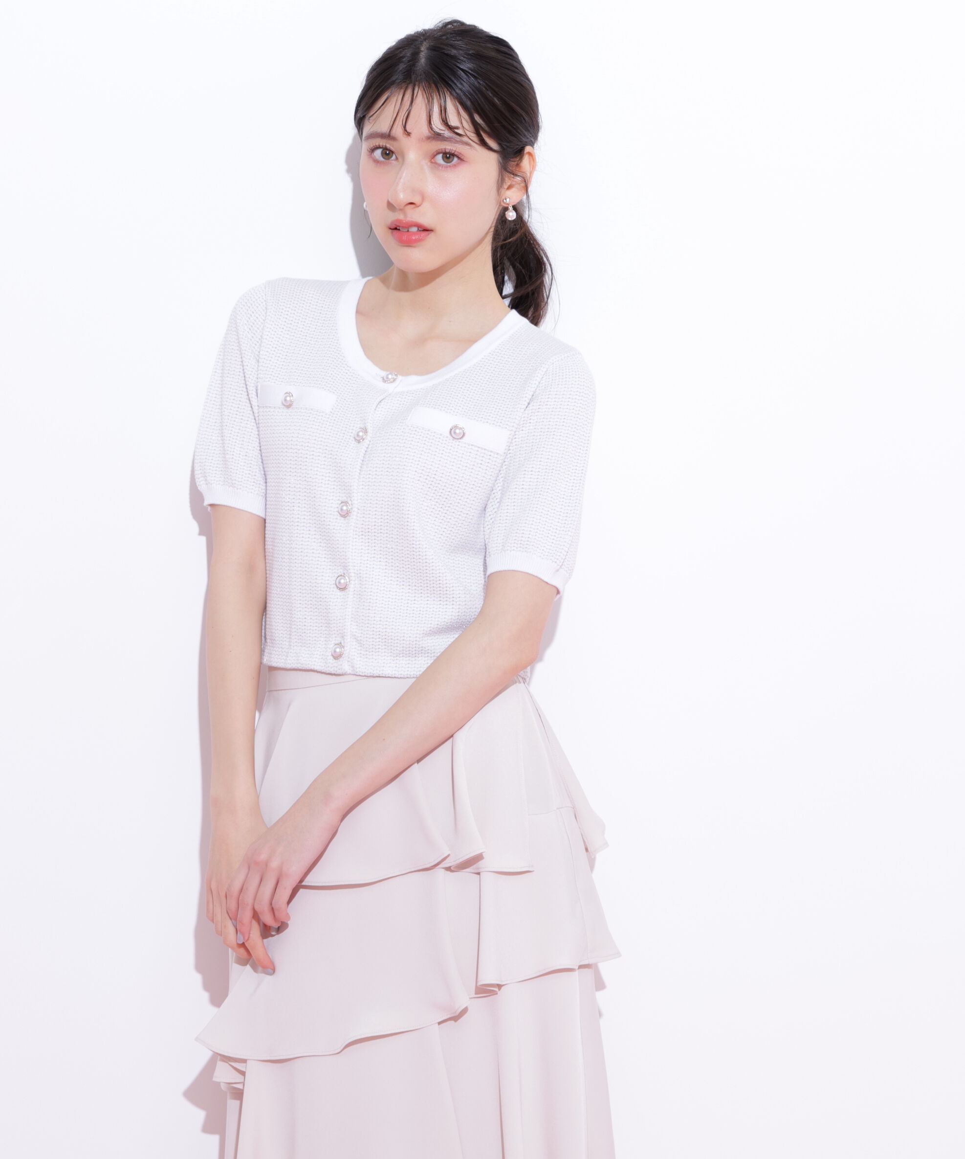  「ラメツイード半袖カーディガン」|ニット・セーター|