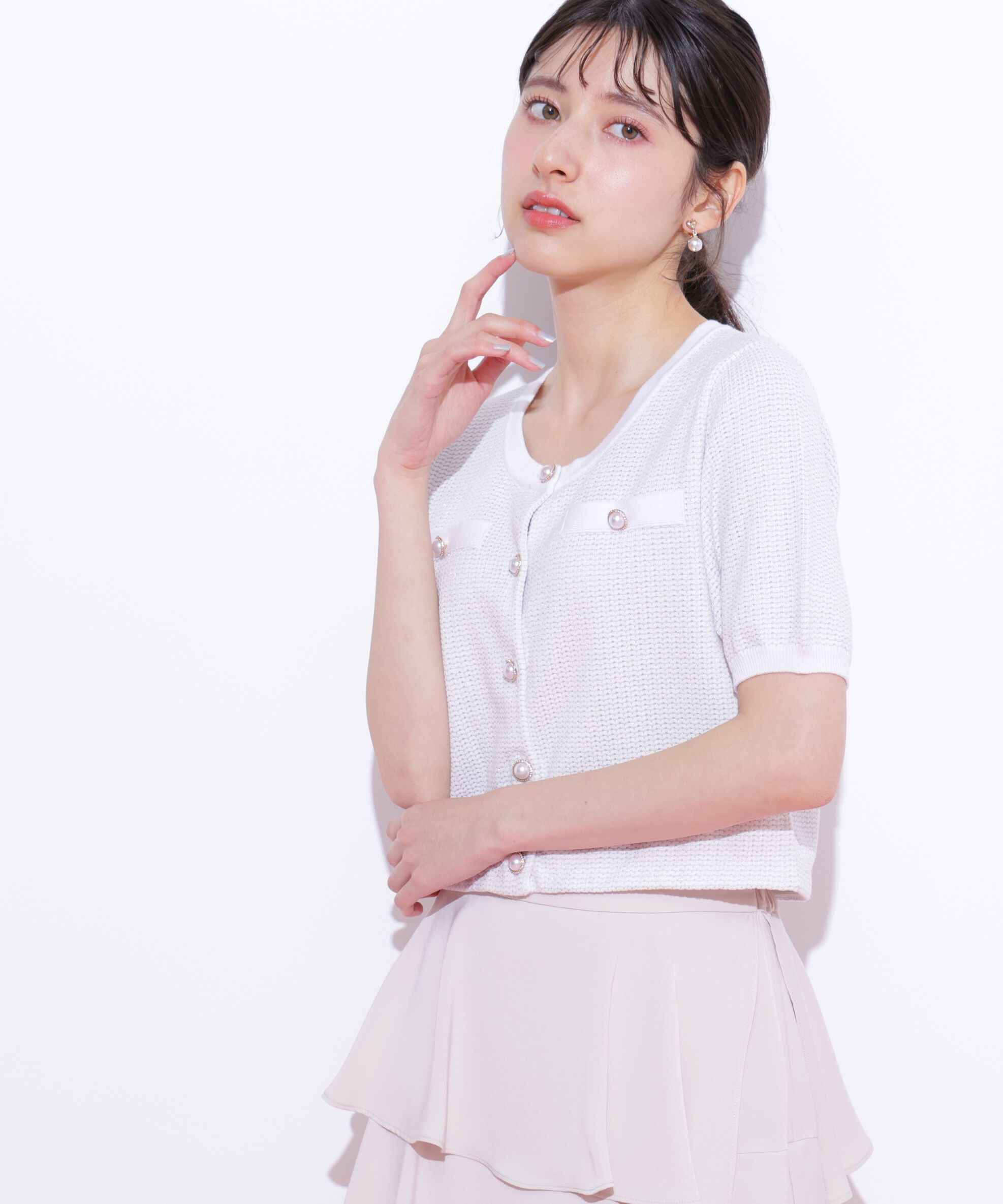  「ラメツイード半袖カーディガン」|ニット・セーター|