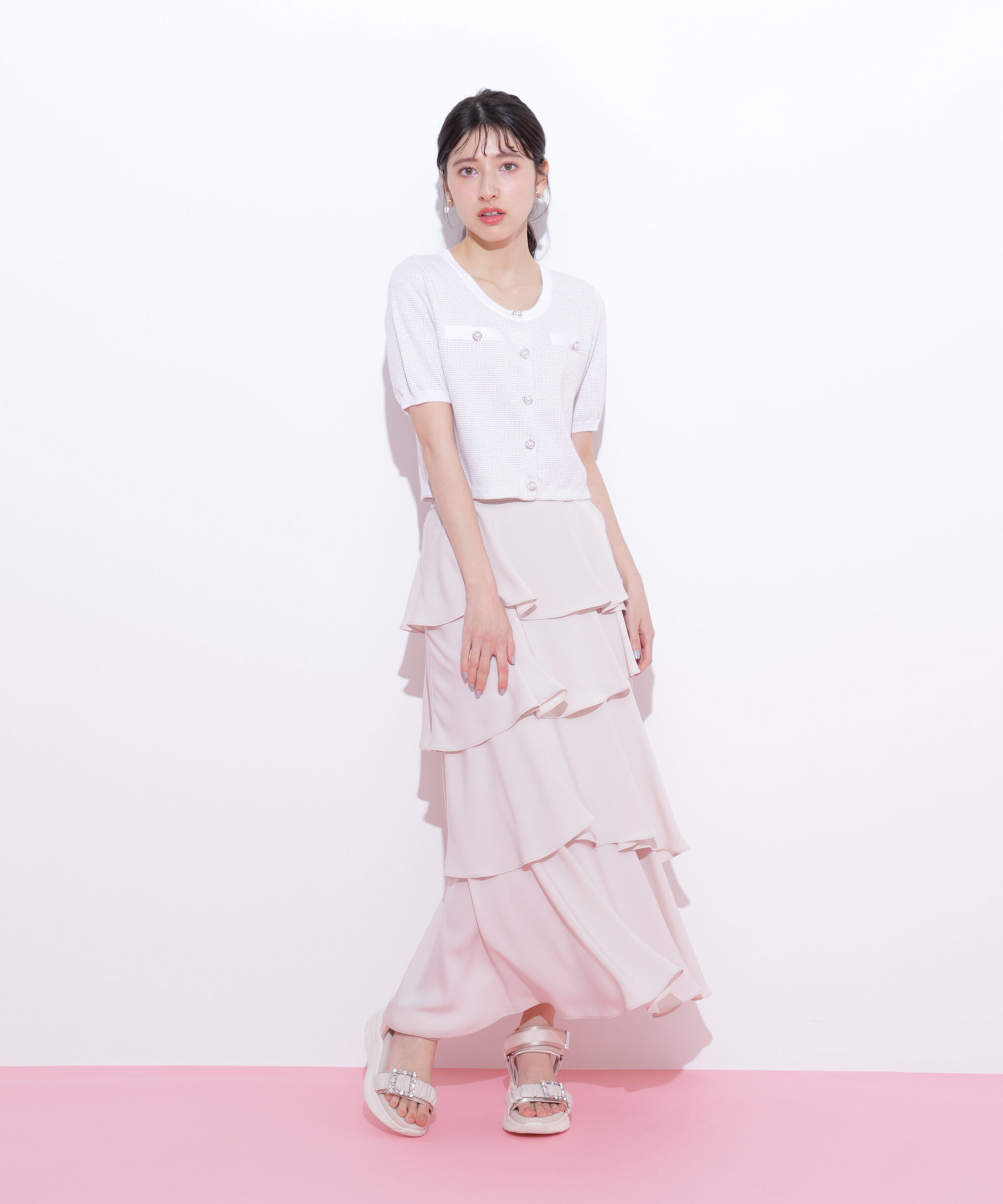  「ラメツイード半袖カーディガン」|ニット・セーター|