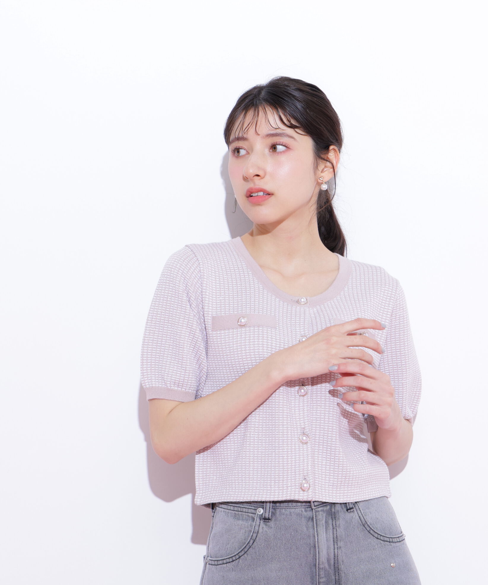  「ラメツイード半袖カーディガン」|ニット・セーター|