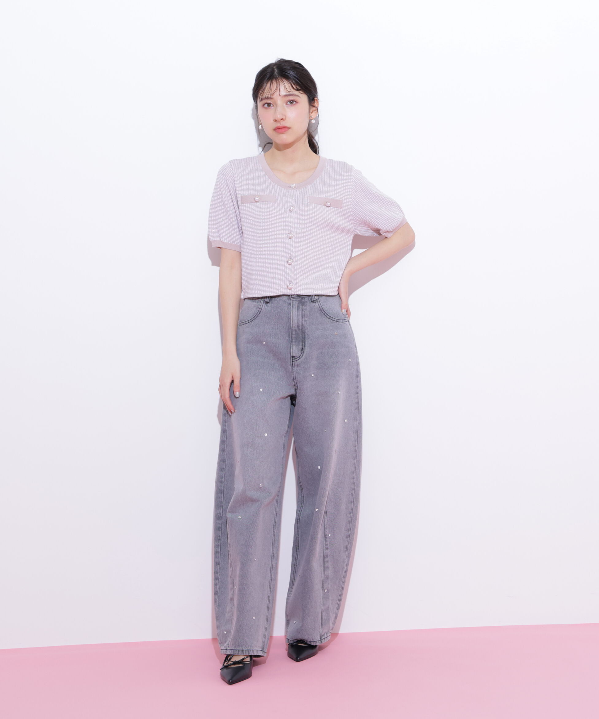  「ラメツイード半袖カーディガン」|ニット・セーター|