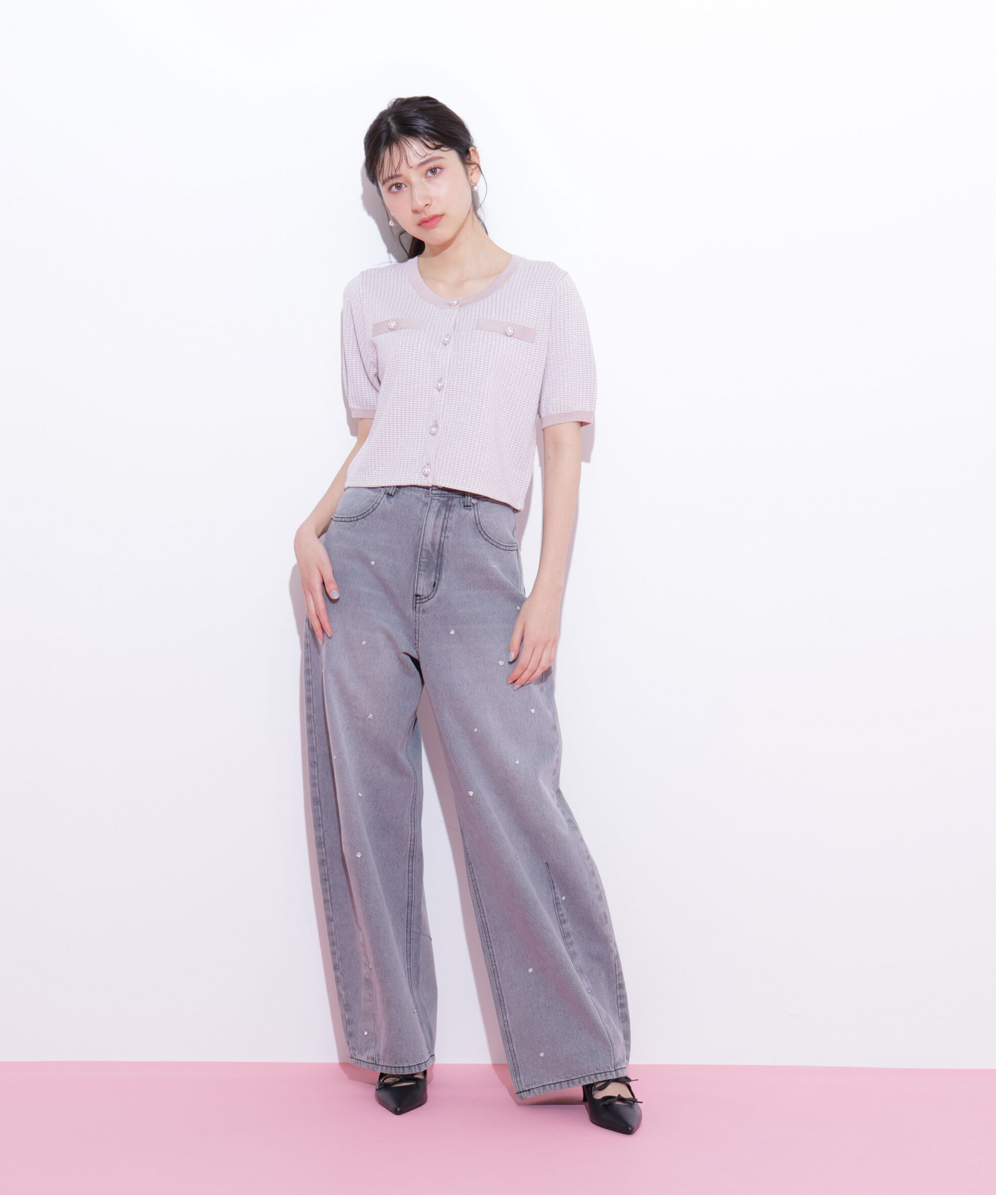  「ラメツイード半袖カーディガン」|ニット・セーター|