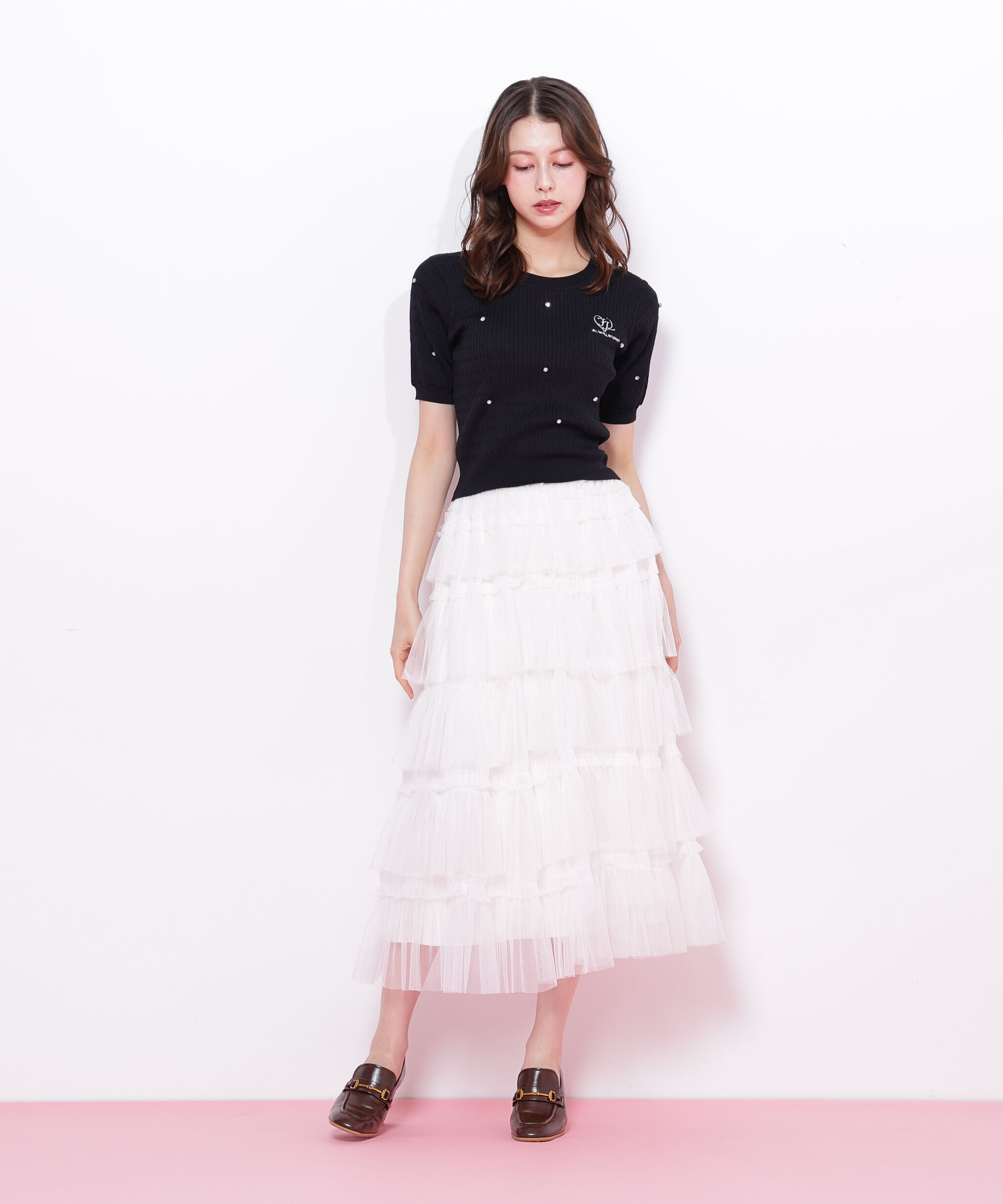  「ミニケーブルハート刺繍ニット」|ニット・セーター|