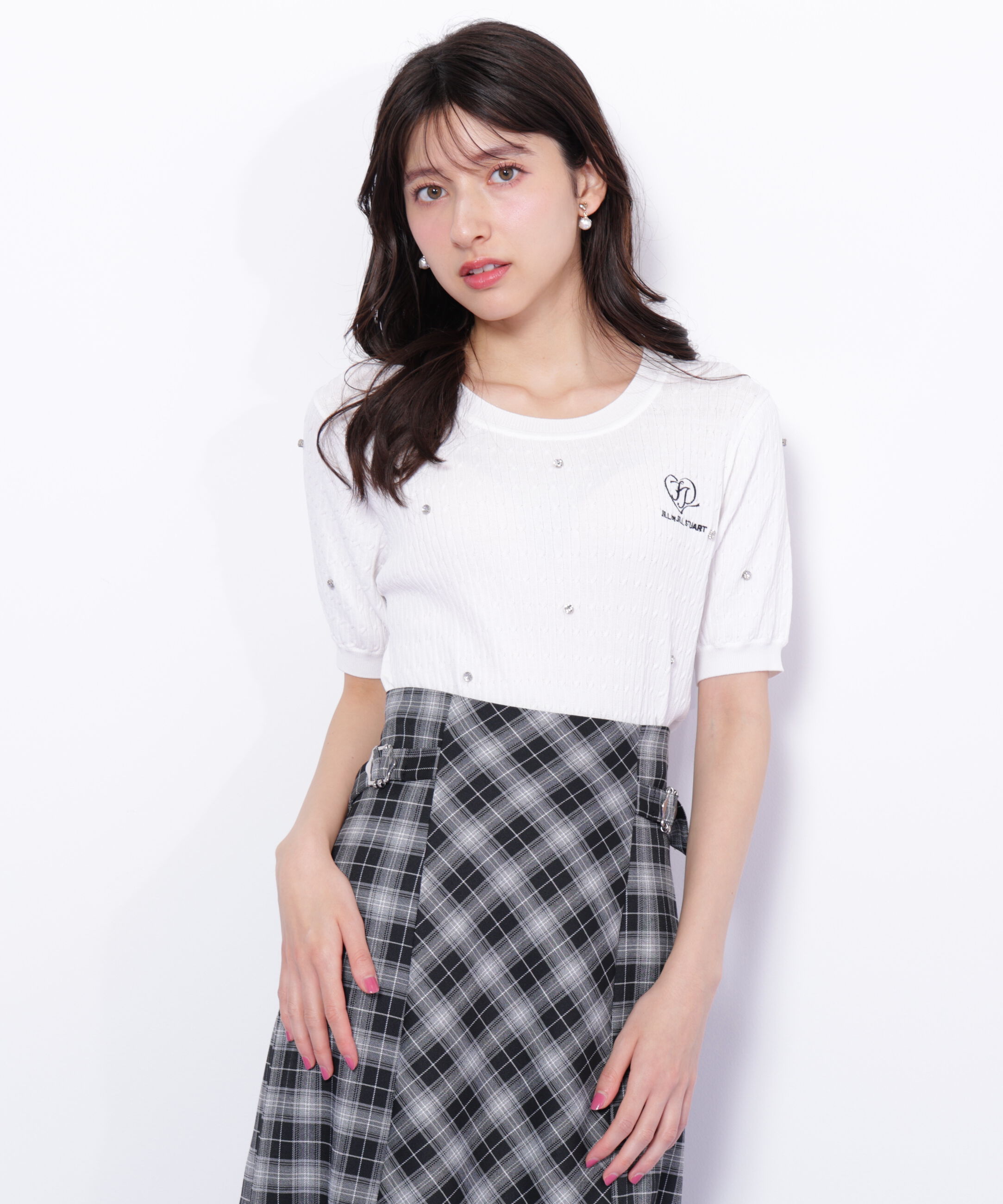  「ミニケーブルハート刺繍ニット」|ニット・セーター|