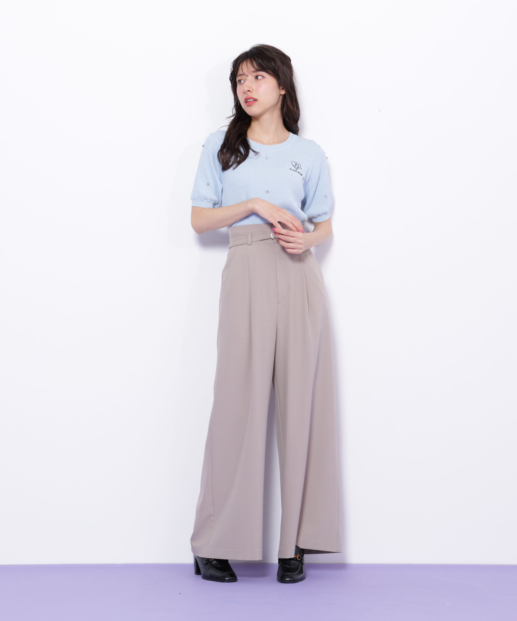  「ミニケーブルハート刺繍ニット」|ニット・セーター|