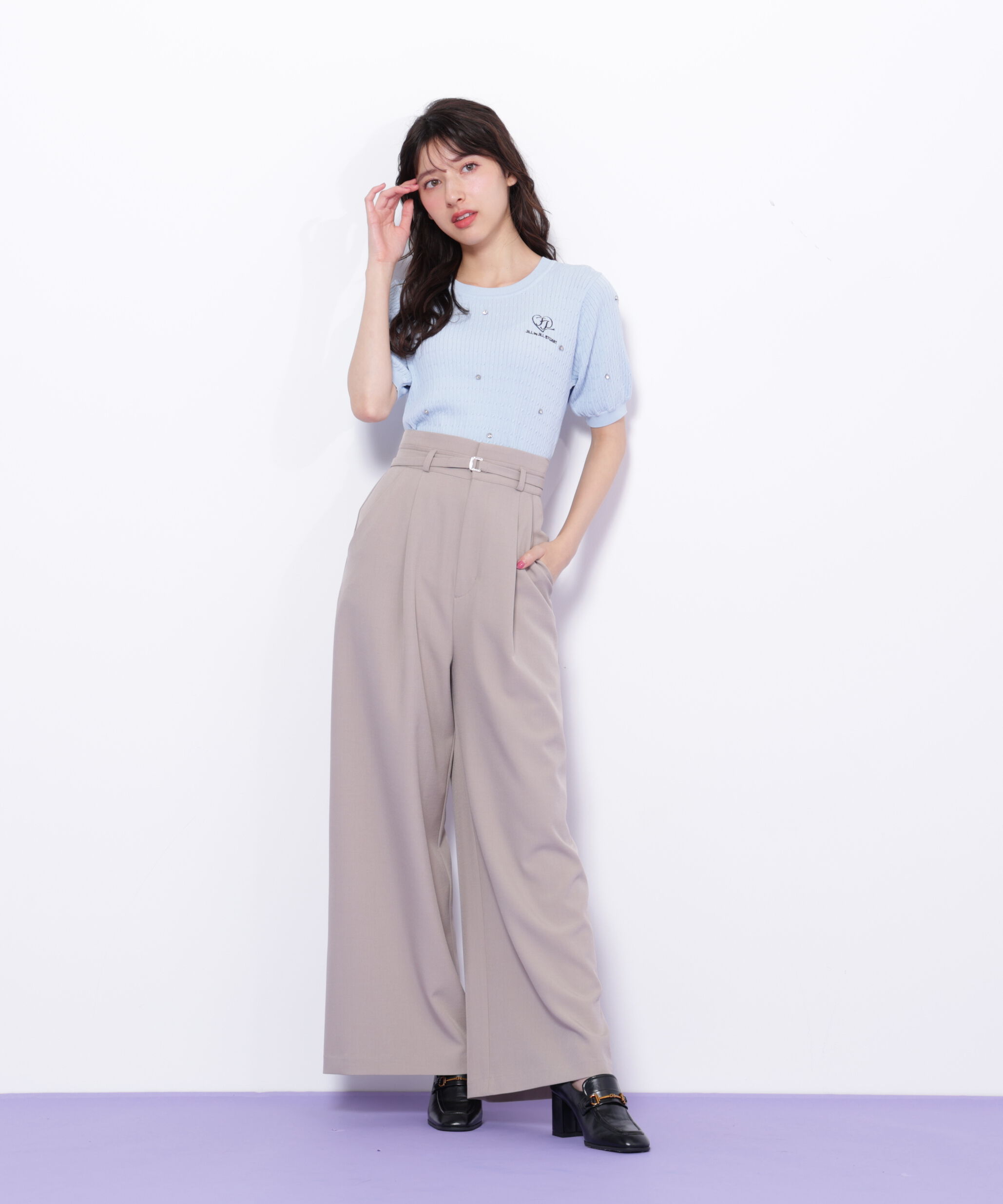  「ミニケーブルハート刺繍ニット」|ニット・セーター|