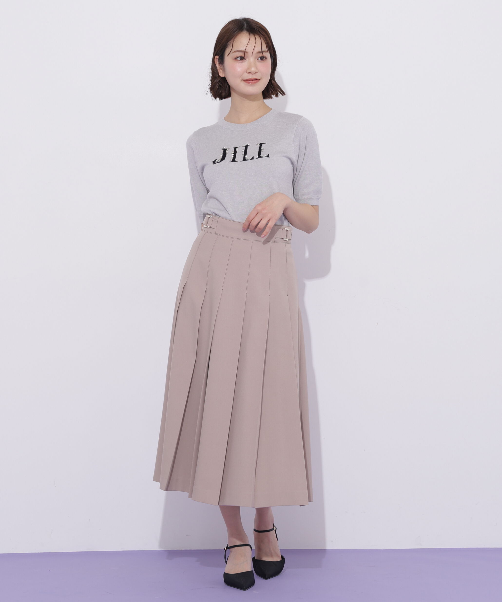  「サイドベルトプリーツスカート」|スカート|ベージュ