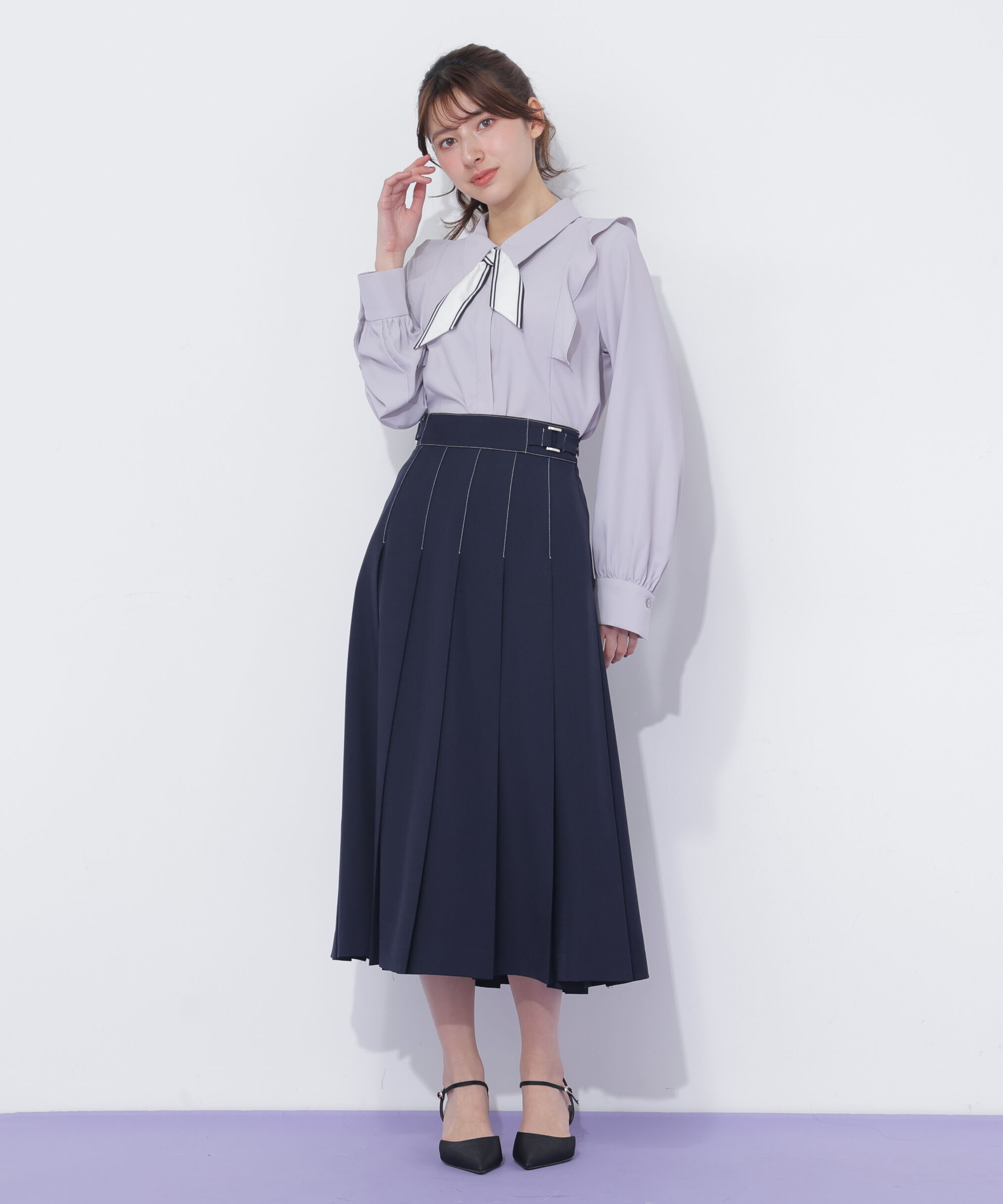  「サイドベルトプリーツスカート」|スカート|
